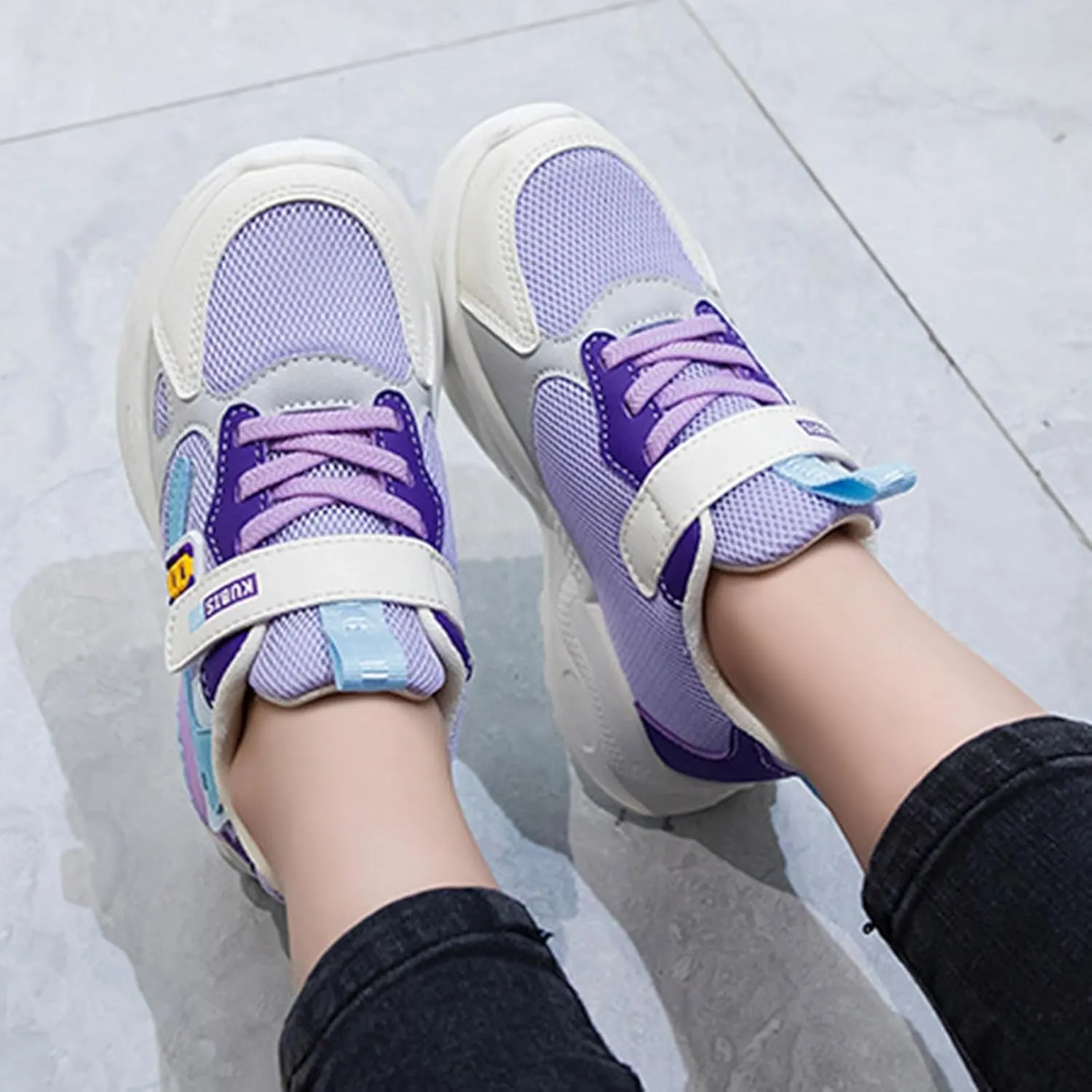 2025 Girls Casual Shoes Comfortable Soft Sole Sport Sneakers Breathable Mesh Non-Slip Walking Footwear Summer Cute Kids Loafer Shoe Indoor/Outdoo Fashion Lace Up Run Vacation Slippers