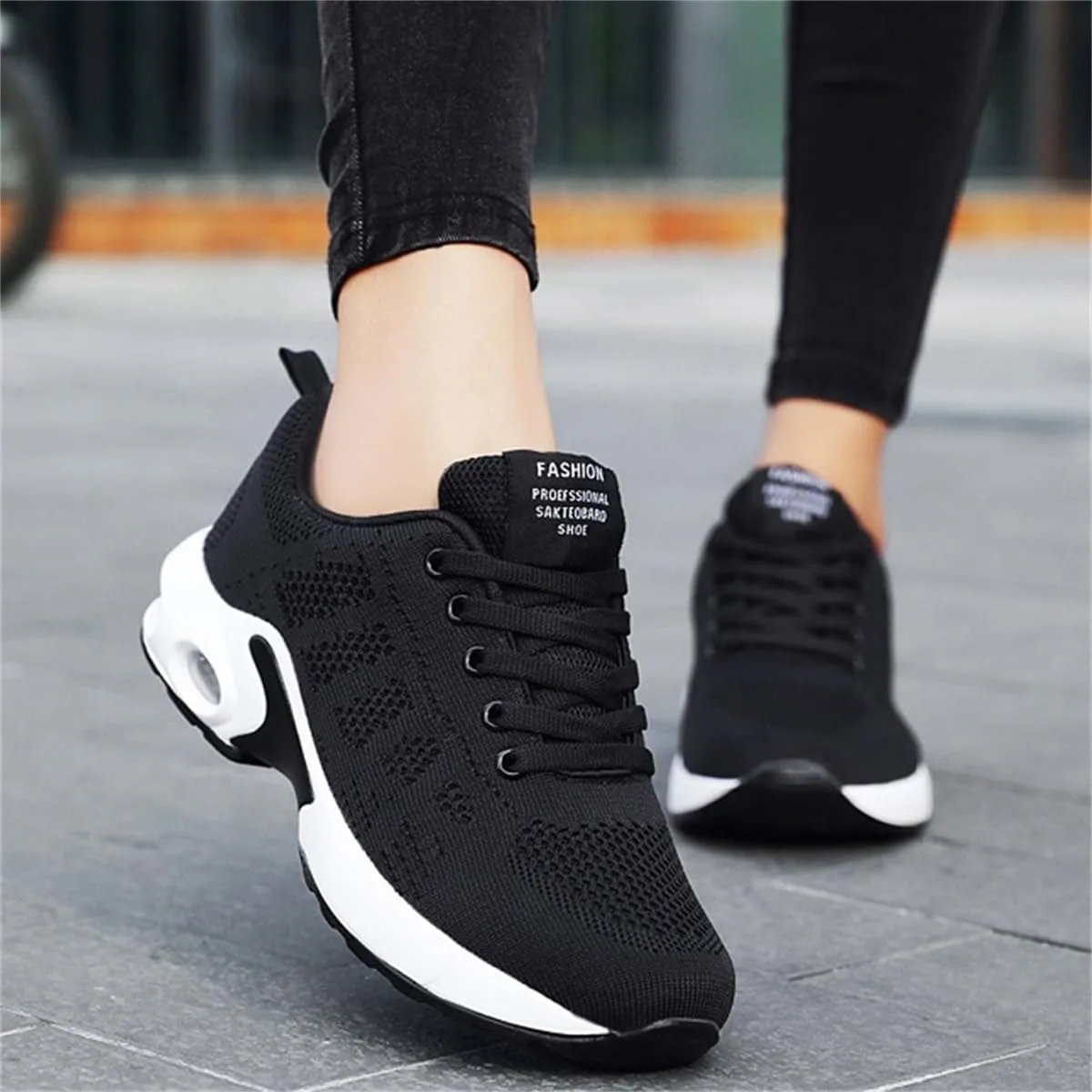 Air Cushion Running Shoes,Gym Workout Walking Shoes,Breathable Mesh Sneakers,Non Slip Arch Support Platform Loafers