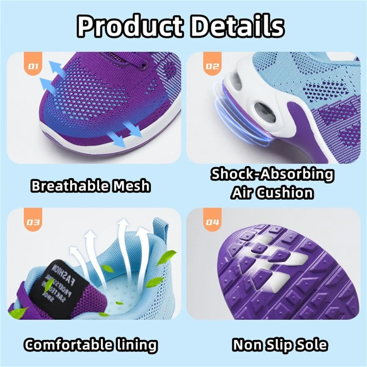 Air Cushion Running Shoes,Gym Workout Walking Shoes,Breathable Mesh Sneakers,Non Slip Arch Support Platform Loafers
