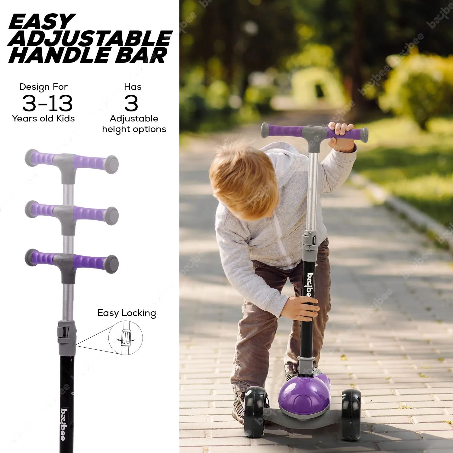 Baybee Trial Blazer 3 Wheel Smart Kids Skate Scooter with LED PU Wheels