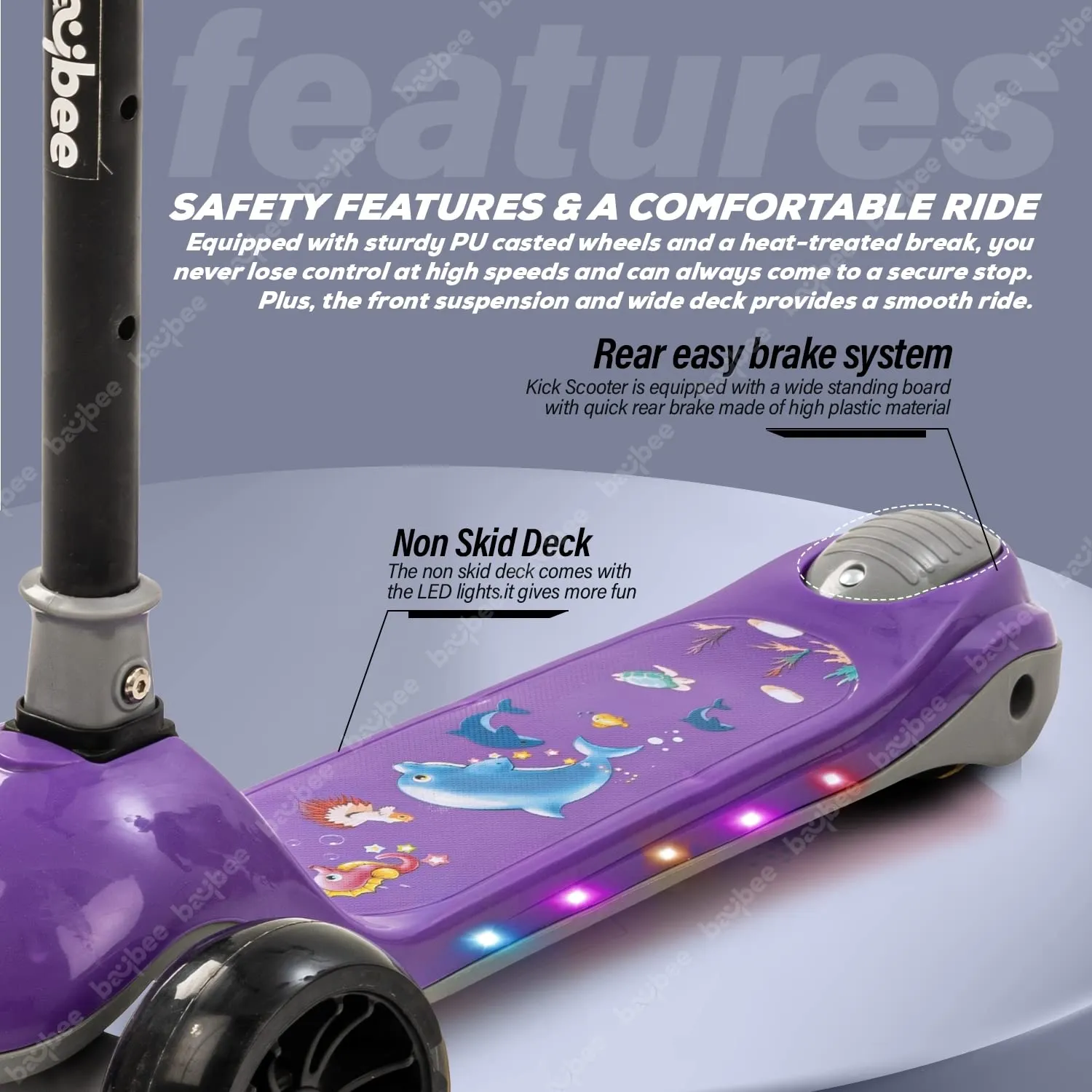 Baybee Trial Blazer 3 Wheel Smart Kids Skate Scooter with LED PU Wheels