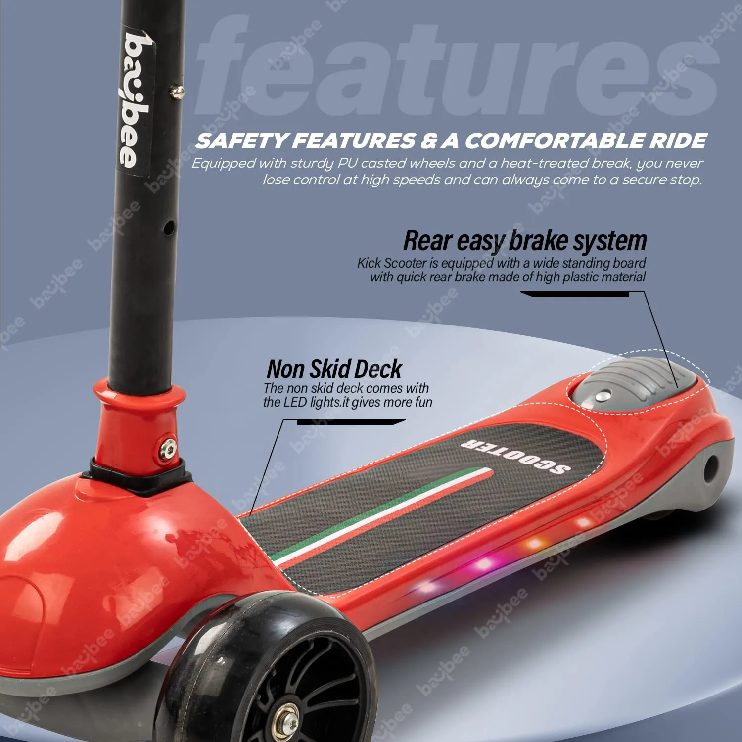 Baybee Trial Blazer 3 Wheel Smart Kids Skate Scooter with LED PU Wheels