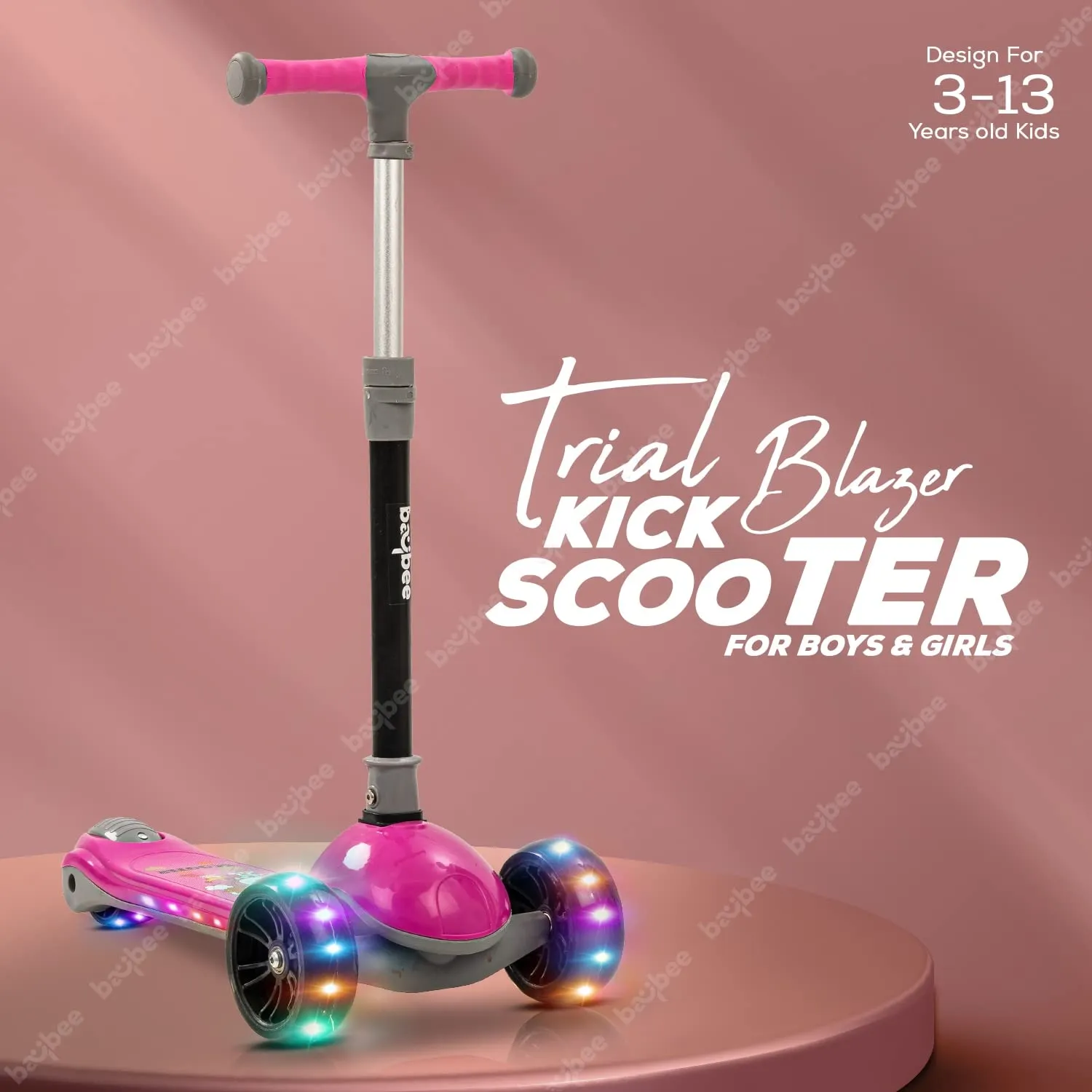 Baybee Trial Blazer 3 Wheel Smart Kids Skate Scooter with LED PU Wheels