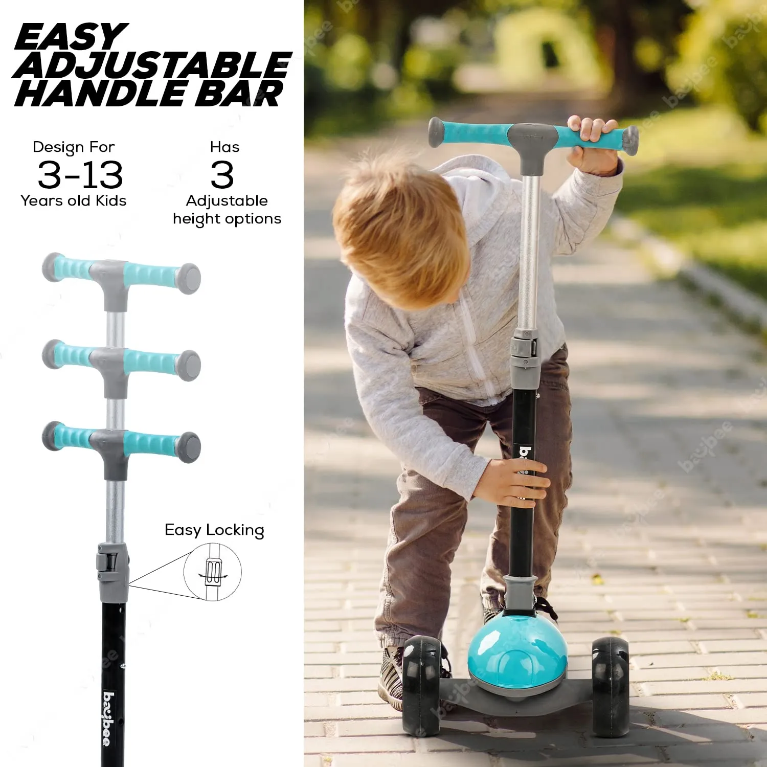 Baybee Trial Blazer 3 Wheel Smart Kids Skate Scooter with LED PU Wheels