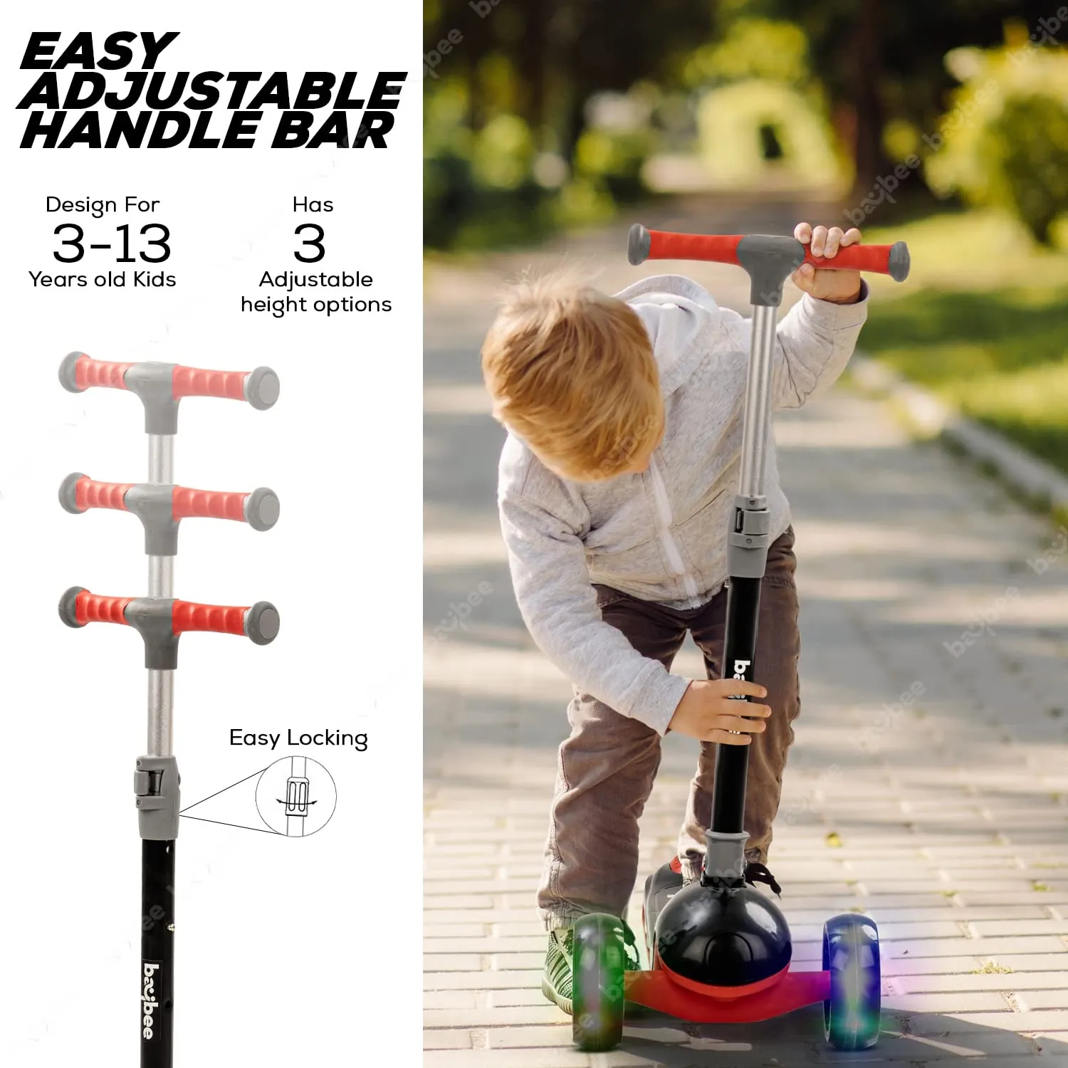 Baybee Trial Blazer 3 Wheel Smart Kids Skate Scooter with LED PU Wheels