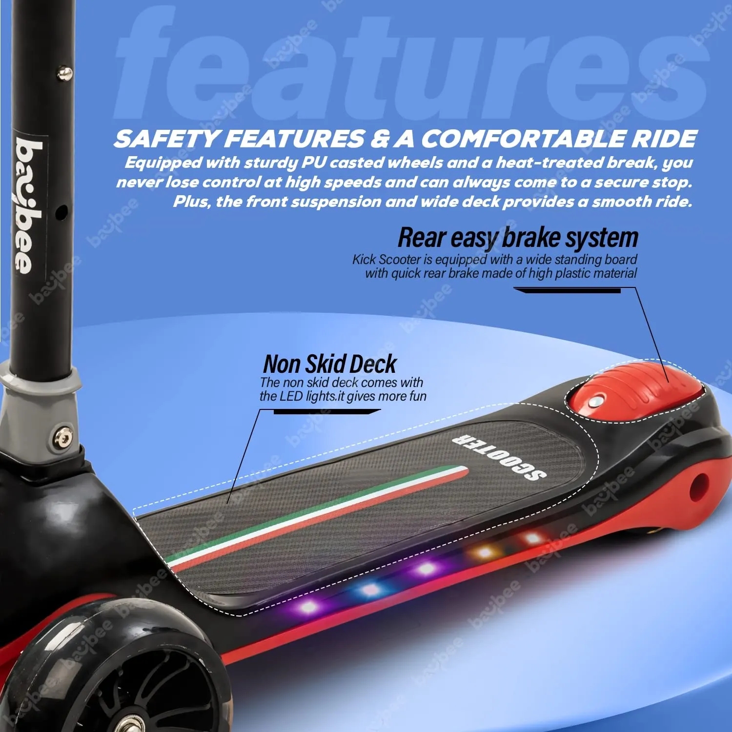 Baybee Trial Blazer 3 Wheel Smart Kids Skate Scooter with LED PU Wheels