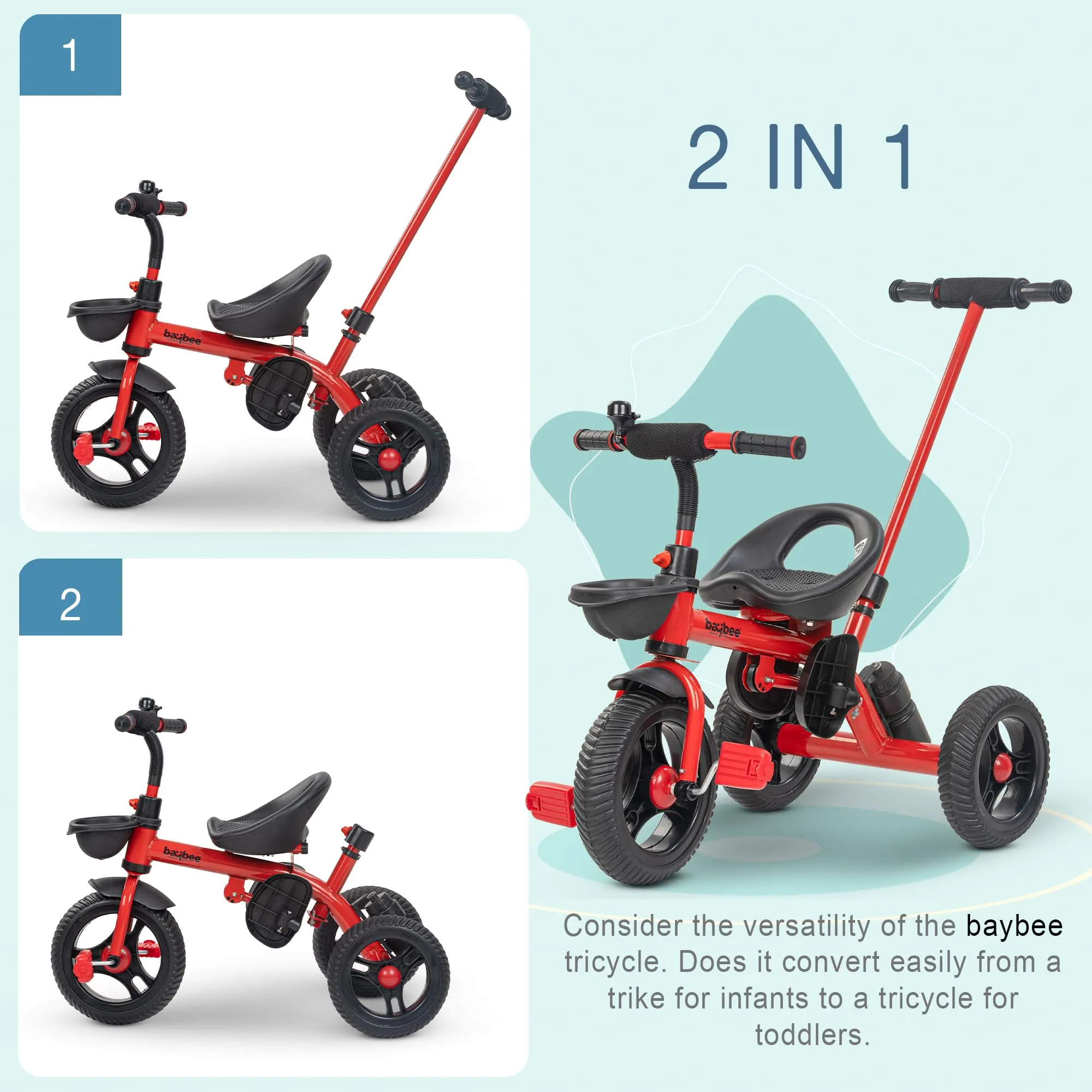 Baybee Triker 2 in 1 Baby Tricycle for Kids, Smart Kids Tricycle with Parental Push Handle, Eva Wheels, Footrest & Baskets