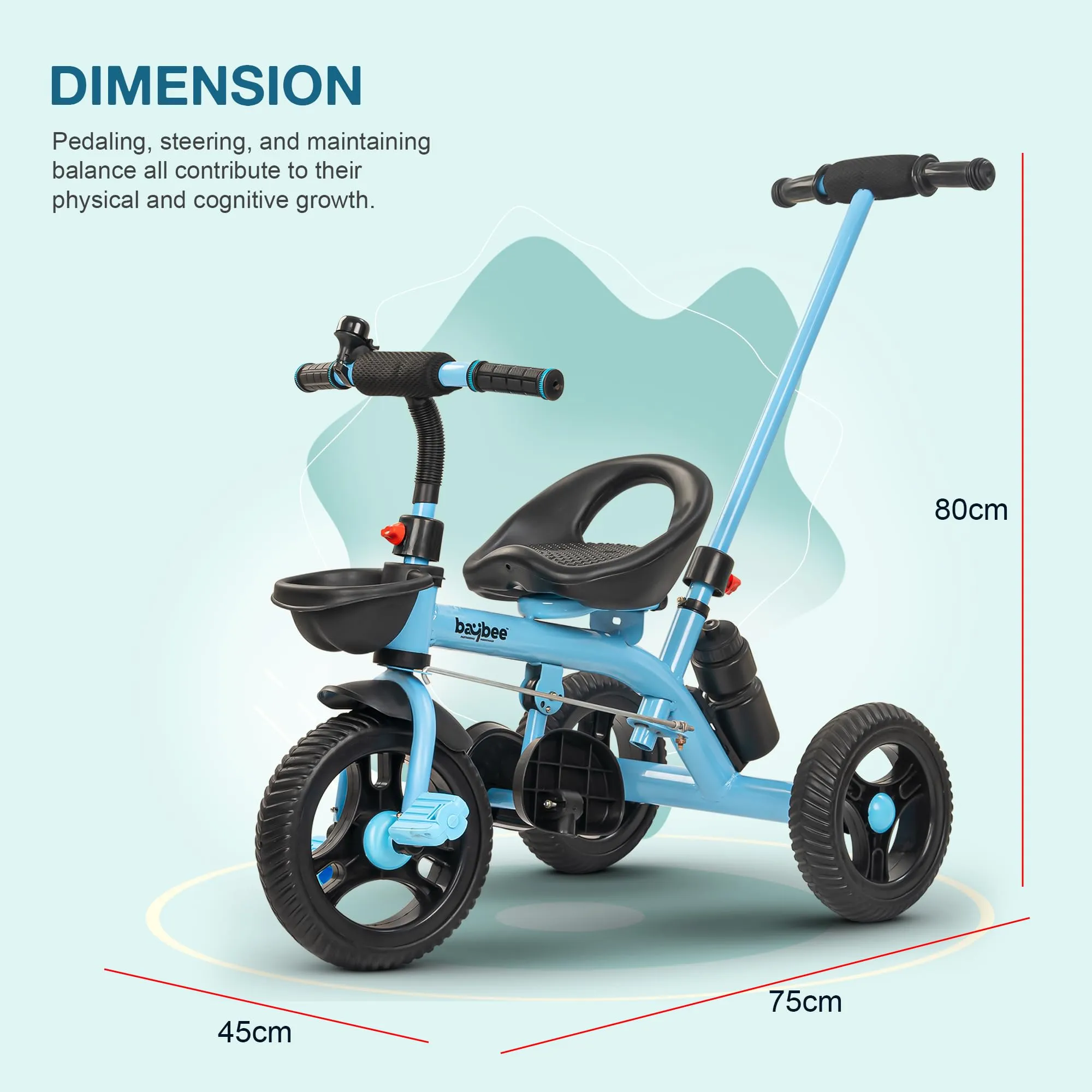 Baybee Triker 2 in 1 Baby Tricycle for Kids, Smart Kids Tricycle with Parental Push Handle, Eva Wheels, Footrest & Baskets