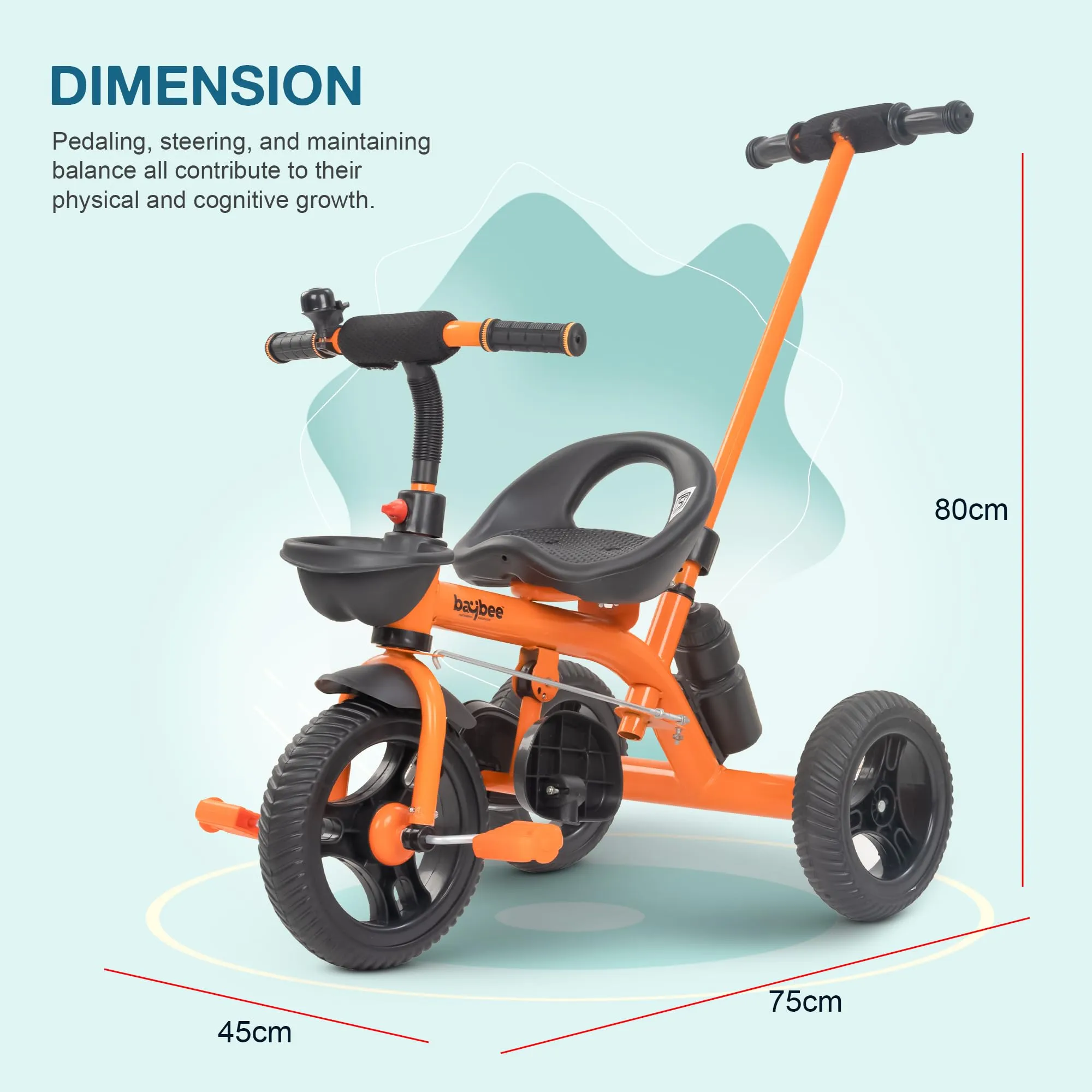 Baybee Triker 2 in 1 Baby Tricycle for Kids, Smart Kids Tricycle with Parental Push Handle, Eva Wheels, Footrest & Baskets