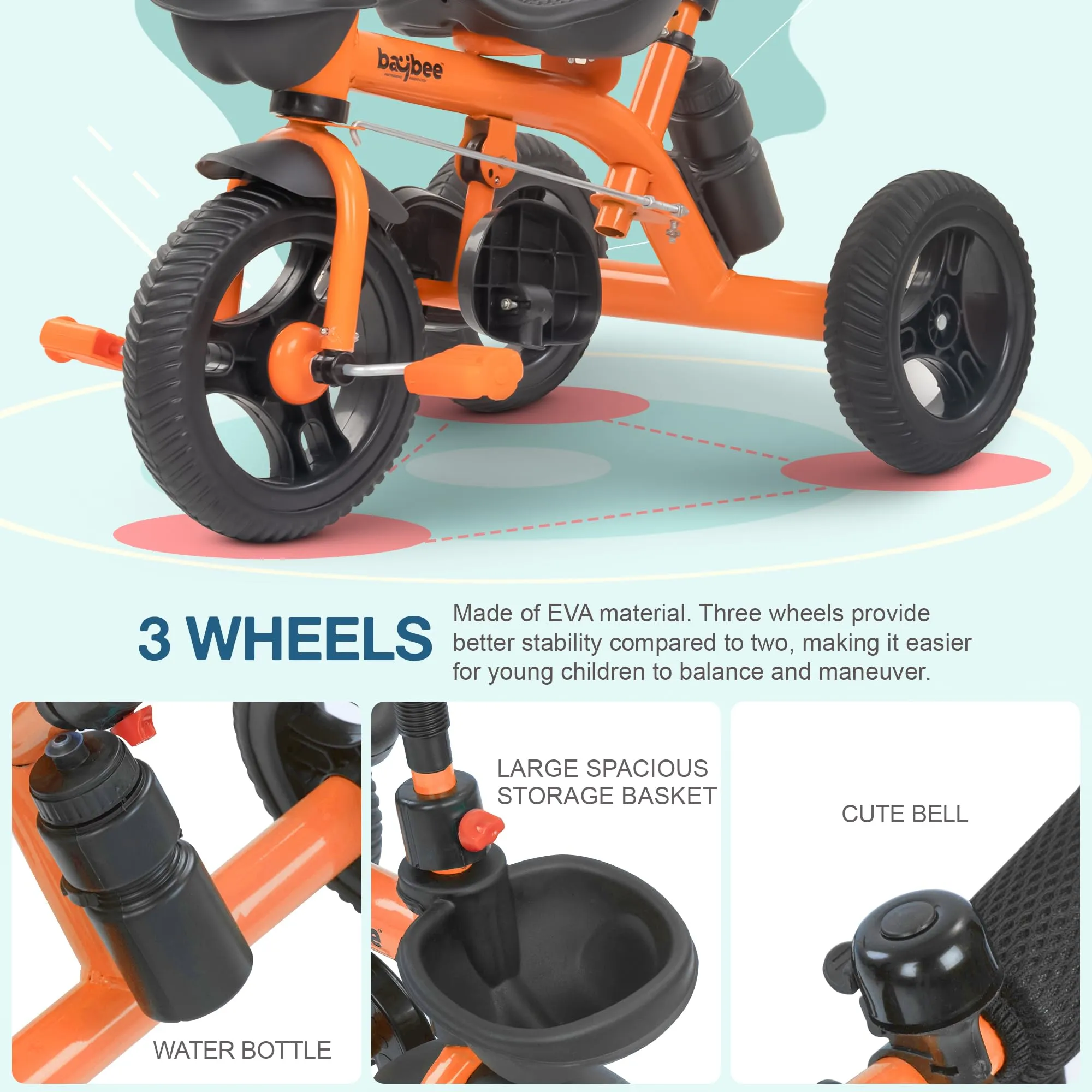 Baybee Triker 2 in 1 Baby Tricycle for Kids, Smart Kids Tricycle with Parental Push Handle, Eva Wheels, Footrest & Baskets