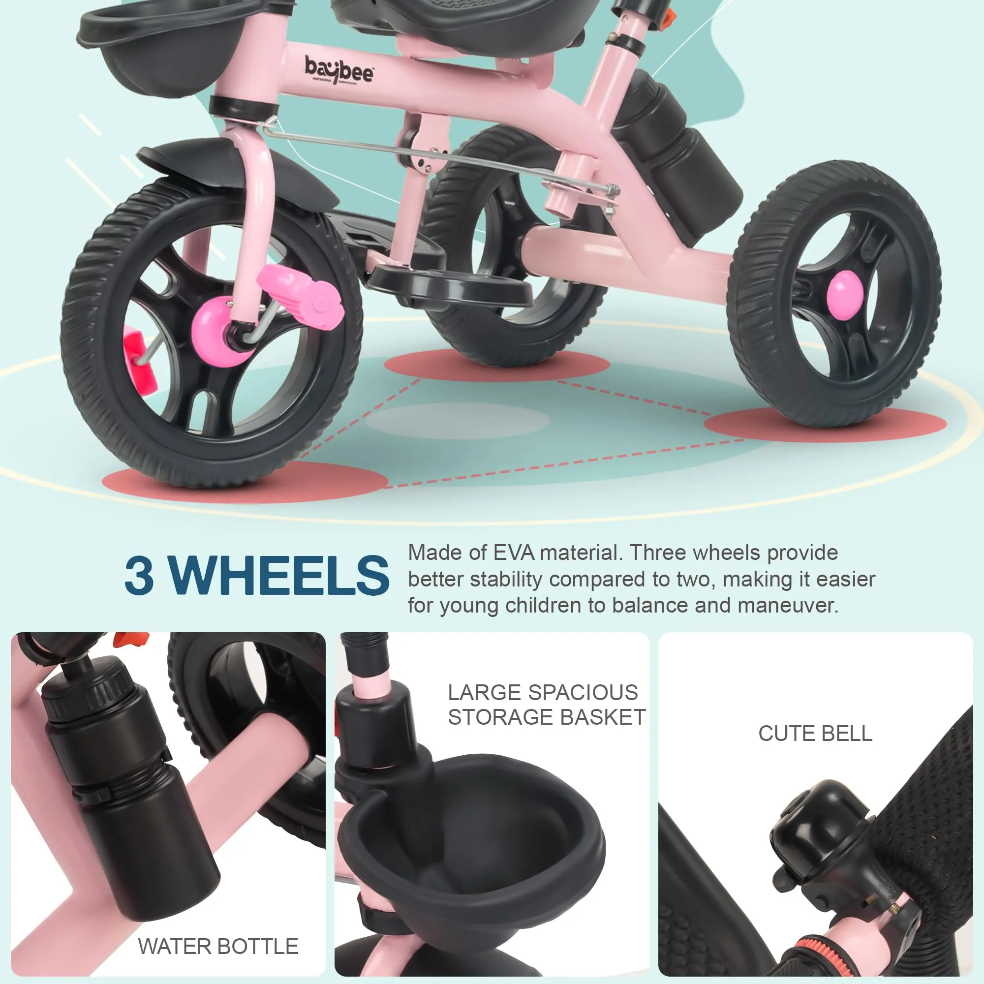 Baybee Triker 2 in 1 Baby Tricycle for Kids, Smart Kids Tricycle with Parental Push Handle, Eva Wheels, Footrest & Baskets
