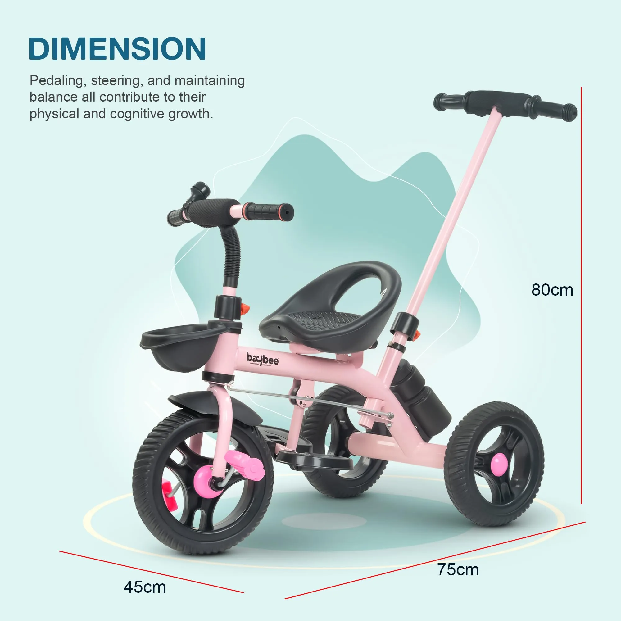 Baybee Triker 2 in 1 Baby Tricycle for Kids, Smart Kids Tricycle with Parental Push Handle, Eva Wheels, Footrest & Baskets