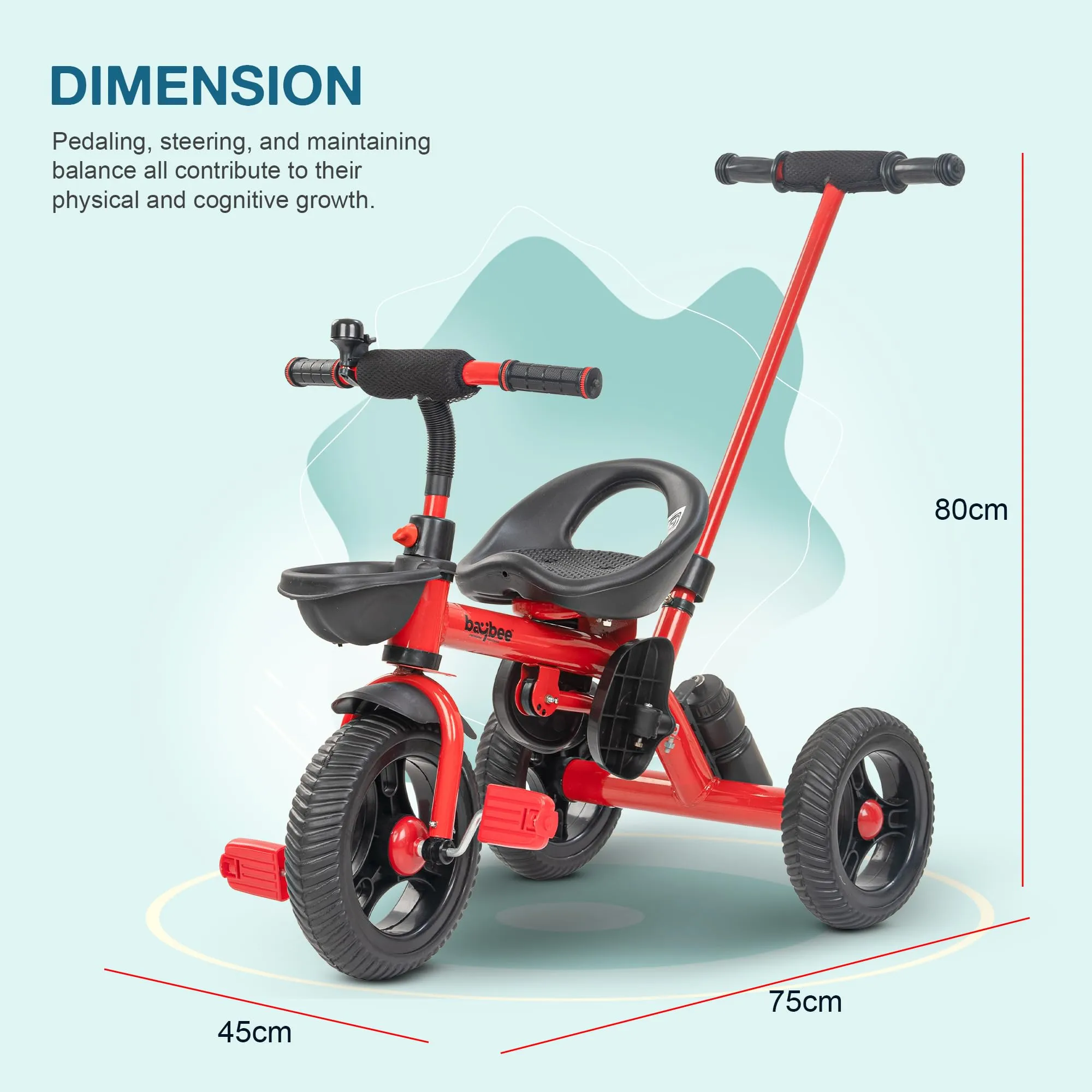 Baybee Triker 2 in 1 Baby Tricycle for Kids, Smart Kids Tricycle with Parental Push Handle, Eva Wheels, Footrest & Baskets