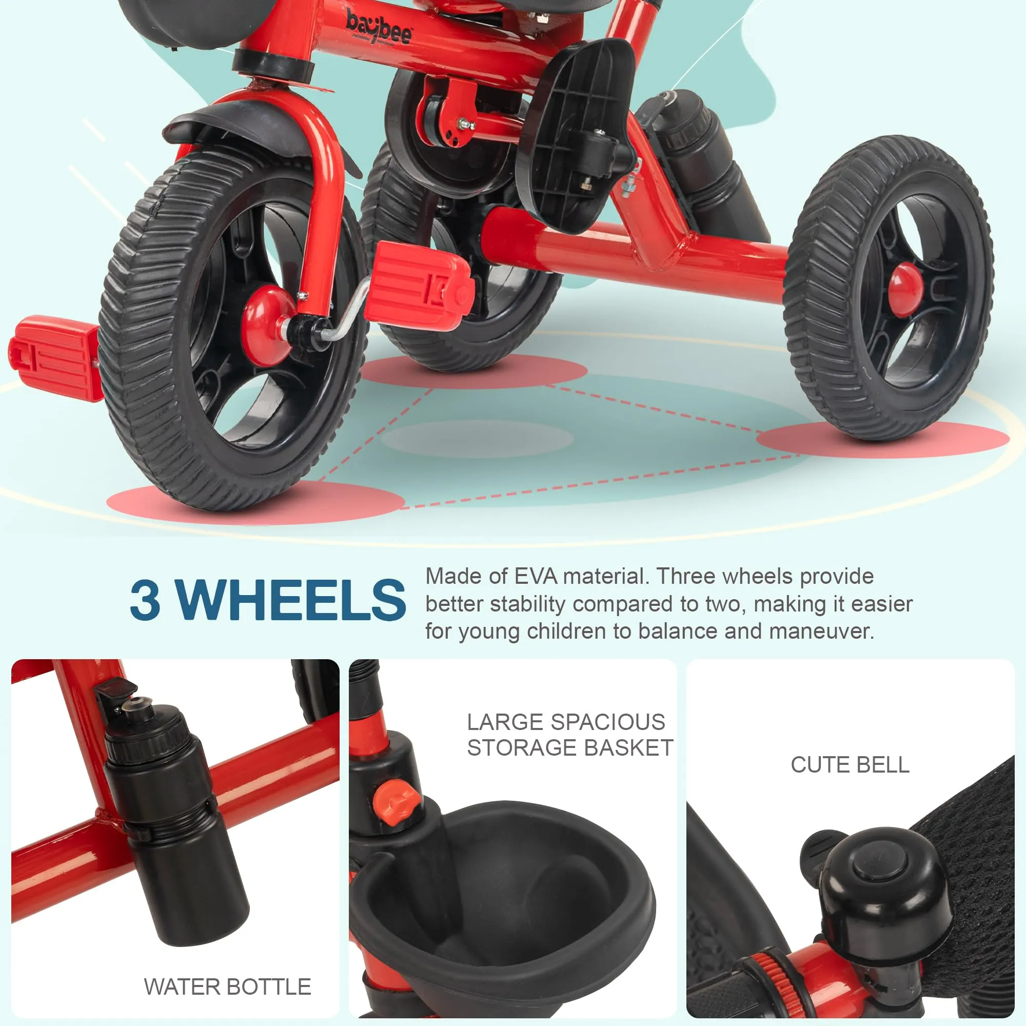 Baybee Triker 2 in 1 Baby Tricycle for Kids, Smart Kids Tricycle with Parental Push Handle, Eva Wheels, Footrest & Baskets