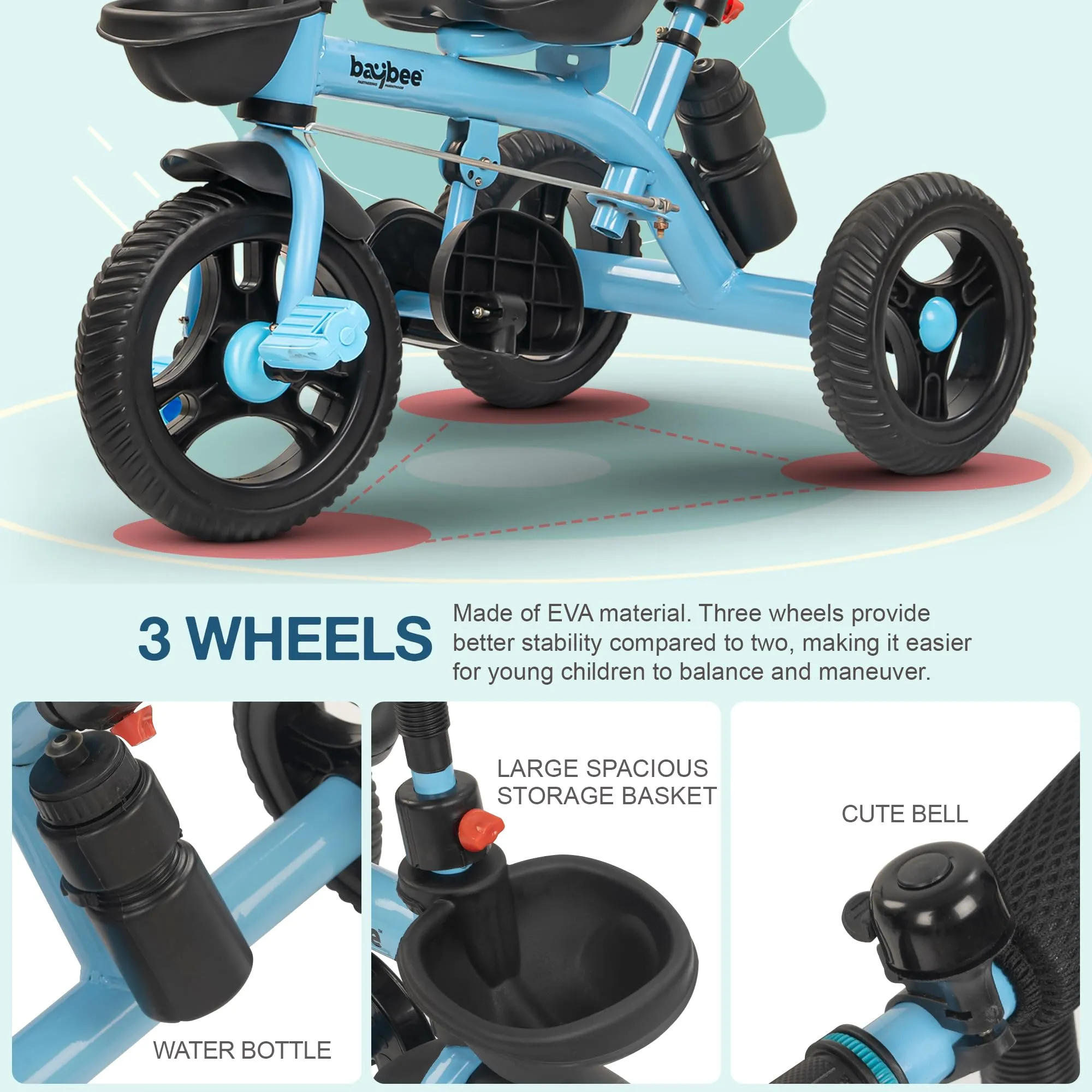 Baybee Triker 2 in 1 Baby Tricycle for Kids, Smart Kids Tricycle with Parental Push Handle, Eva Wheels, Footrest & Baskets