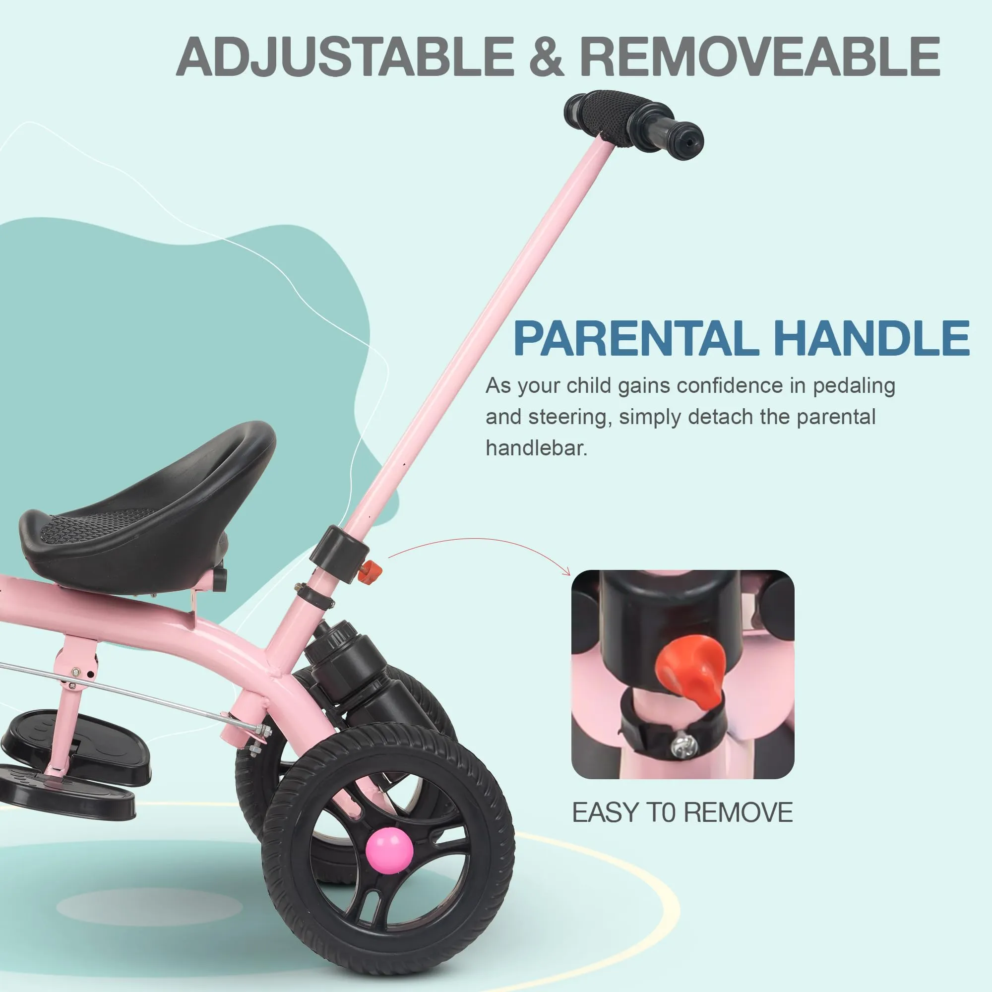 Baybee Triker 2 in 1 Baby Tricycle for Kids, Smart Kids Tricycle with Parental Push Handle, Eva Wheels, Footrest & Baskets