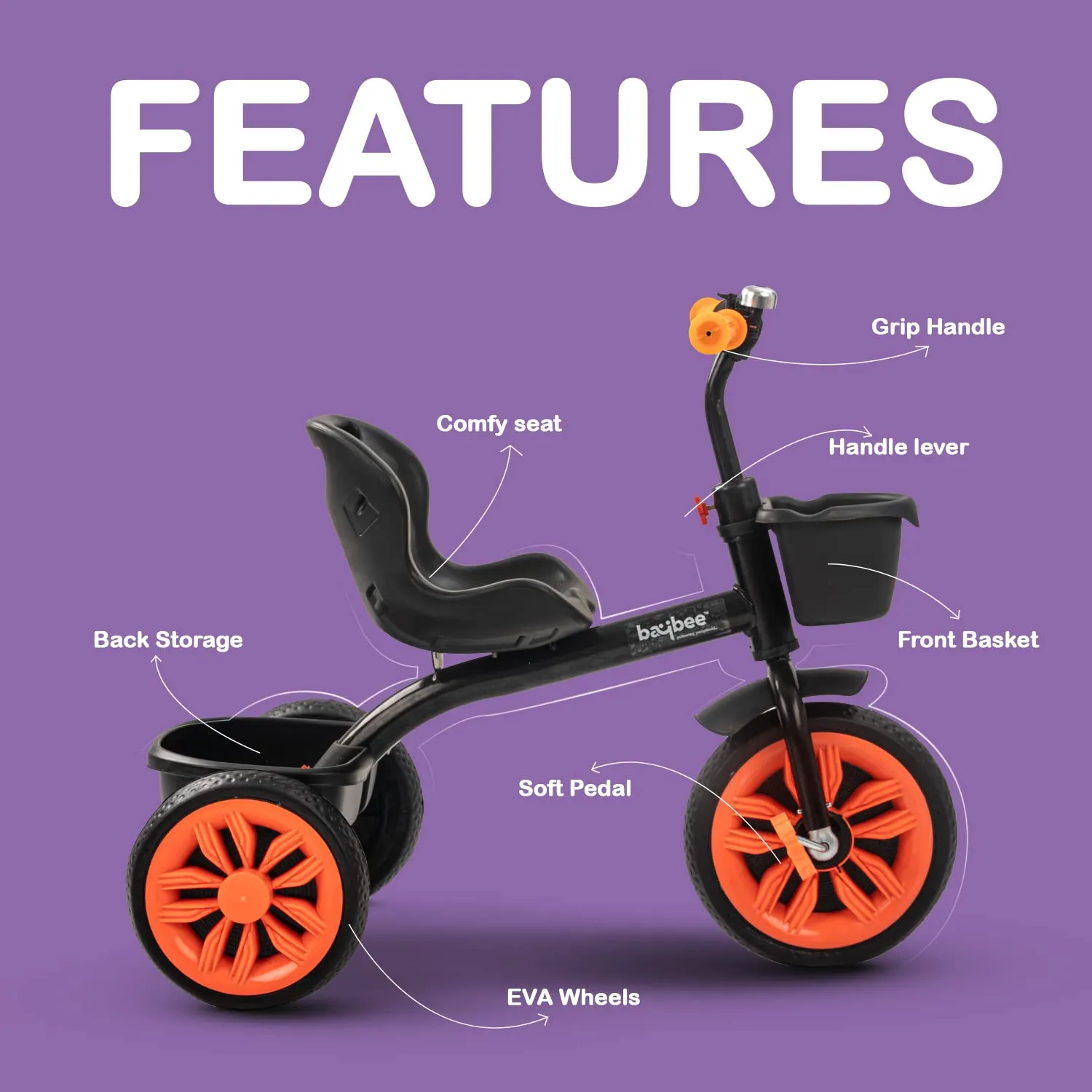 Baybee Trize Baby Tricycle for Kids, Smart Plug & Play Kids Tricycle
