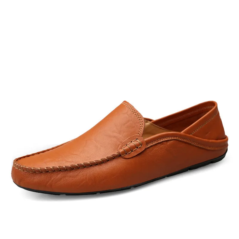 Bootara Men's Autumn/Winter Genuine Leather Loafers Soft Casual Driving Shoes Trendy British Style Backless Slip-On Moccasins