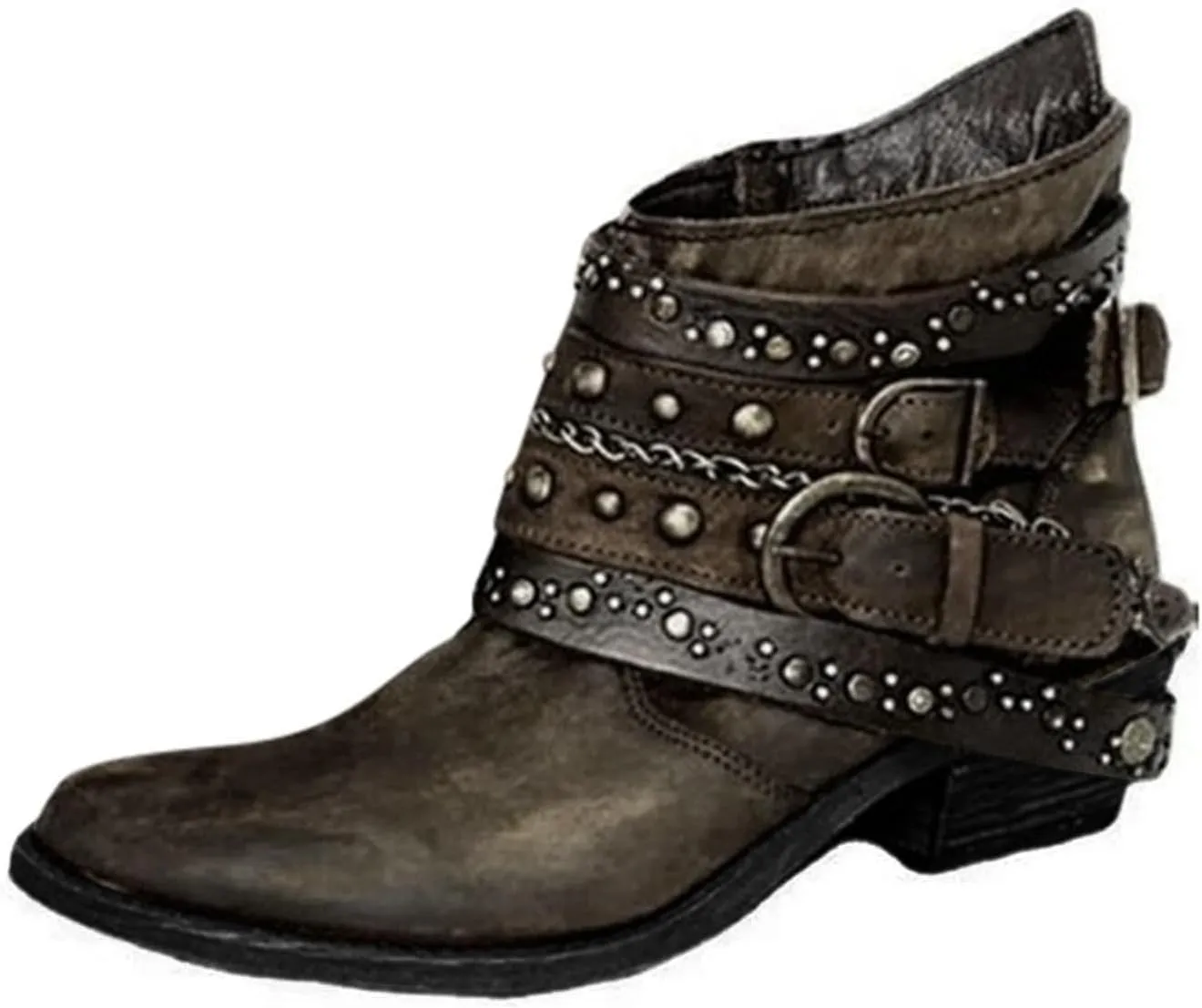 Booties for Women Ankle Black Flat Booties Flat Cowboy Boots for Women Black Ankle Boot Casual Round Head Closed Pointed Toe Low Block Heel Zip Up