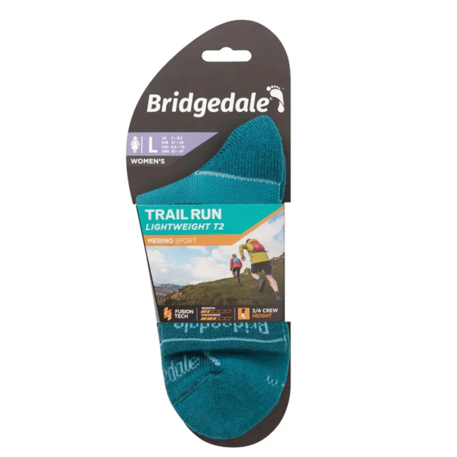 Bridgedale Womens Trail Run Lightweight T2 Merino Sport 3/4 Crew Socks - Damson - S