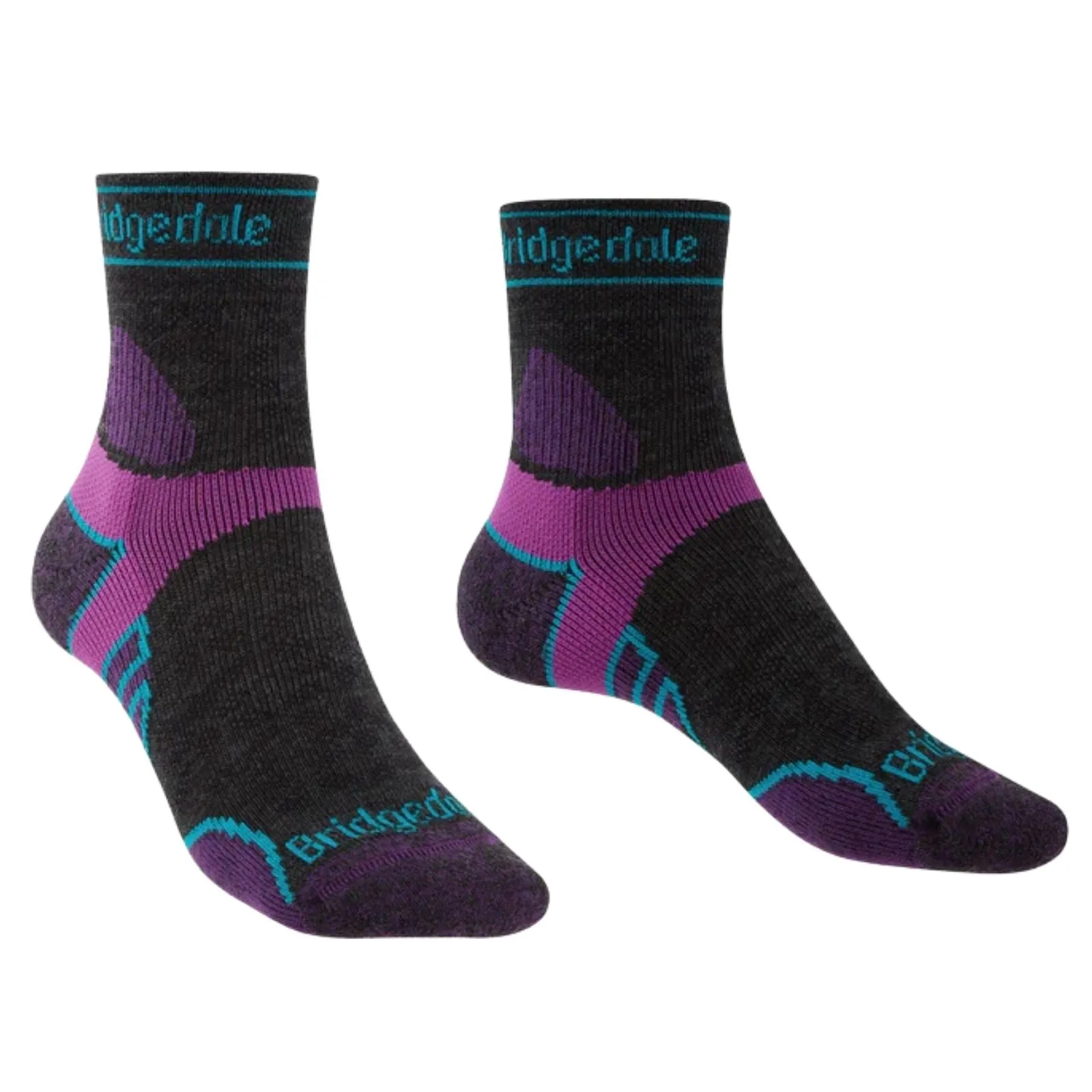 Bridgedale Womens Trail Run Lightweight T2 Merino Sport 3/4 Crew Socks - Damson - S