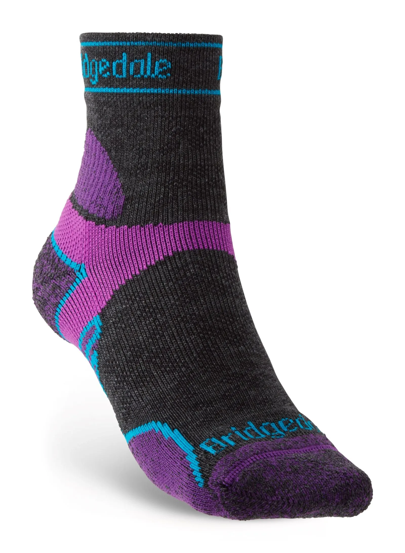 Bridgedale Womens Trail Run Lightweight T2 Merino Sport 3/4 Crew Socks - Damson - S
