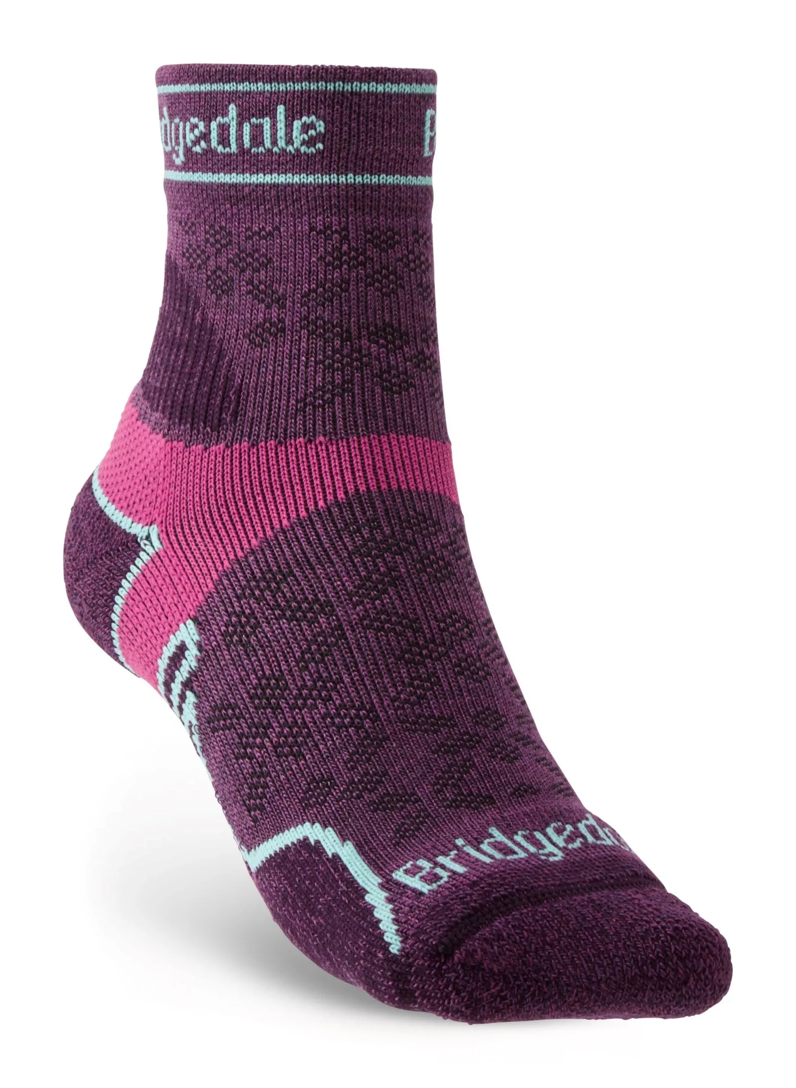 Bridgedale Womens Trail Run Lightweight T2 Merino Sport 3/4 Crew Socks - Damson - S