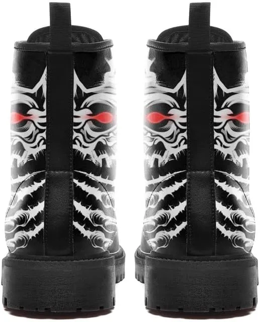 Combat Boots Skull Rock Lace-Up Ankle Booties Goth Platform Leather Work Boots Motorcycle Boots Winter Shoes for Men Women