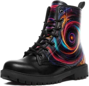 Combat Boots Skull Rock Lace-Up Ankle Booties Goth Platform Leather Work Boots Motorcycle Boots Winter Shoes for Men Women