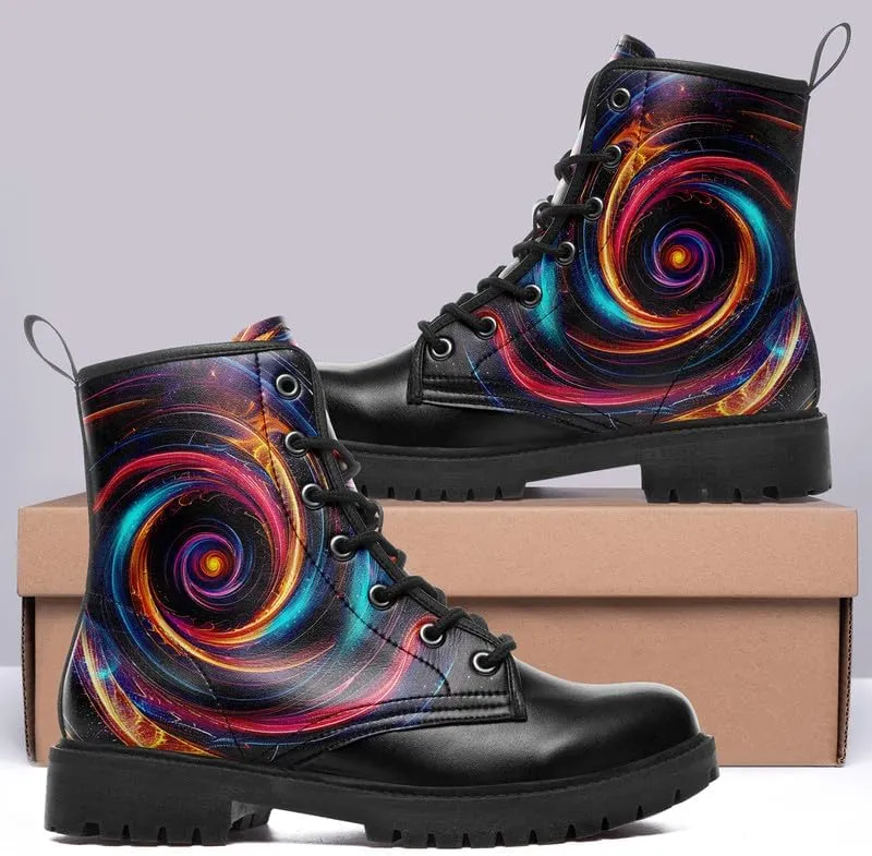 Combat Boots Skull Rock Lace-Up Ankle Booties Goth Platform Leather Work Boots Motorcycle Boots Winter Shoes for Men Women