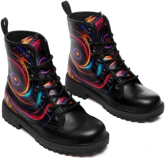 Combat Boots Skull Rock Lace-Up Ankle Booties Goth Platform Leather Work Boots Motorcycle Boots Winter Shoes for Men Women