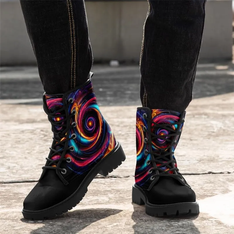 Combat Boots Skull Rock Lace-Up Ankle Booties Goth Platform Leather Work Boots Motorcycle Boots Winter Shoes for Men Women