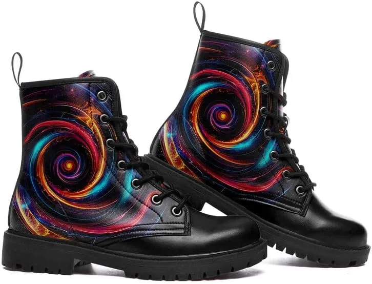 Combat Boots Skull Rock Lace-Up Ankle Booties Goth Platform Leather Work Boots Motorcycle Boots Winter Shoes for Men Women