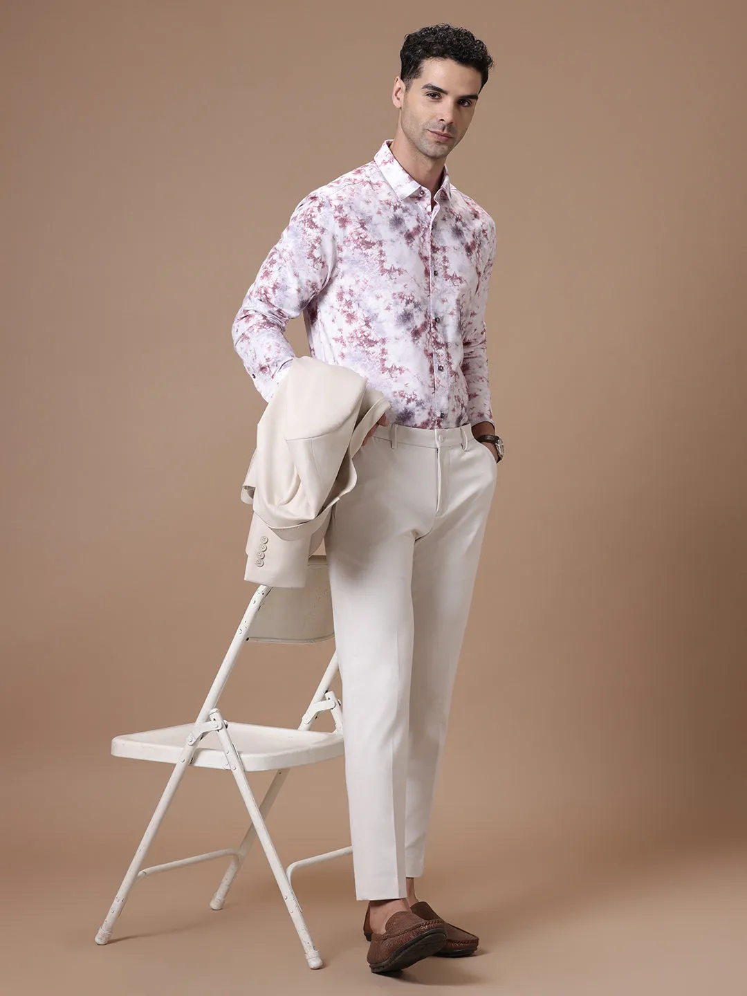 Comfort fit Cotton Viscose Printed Rust Smart casual Full sleeve Shirt (MAJESTY)
