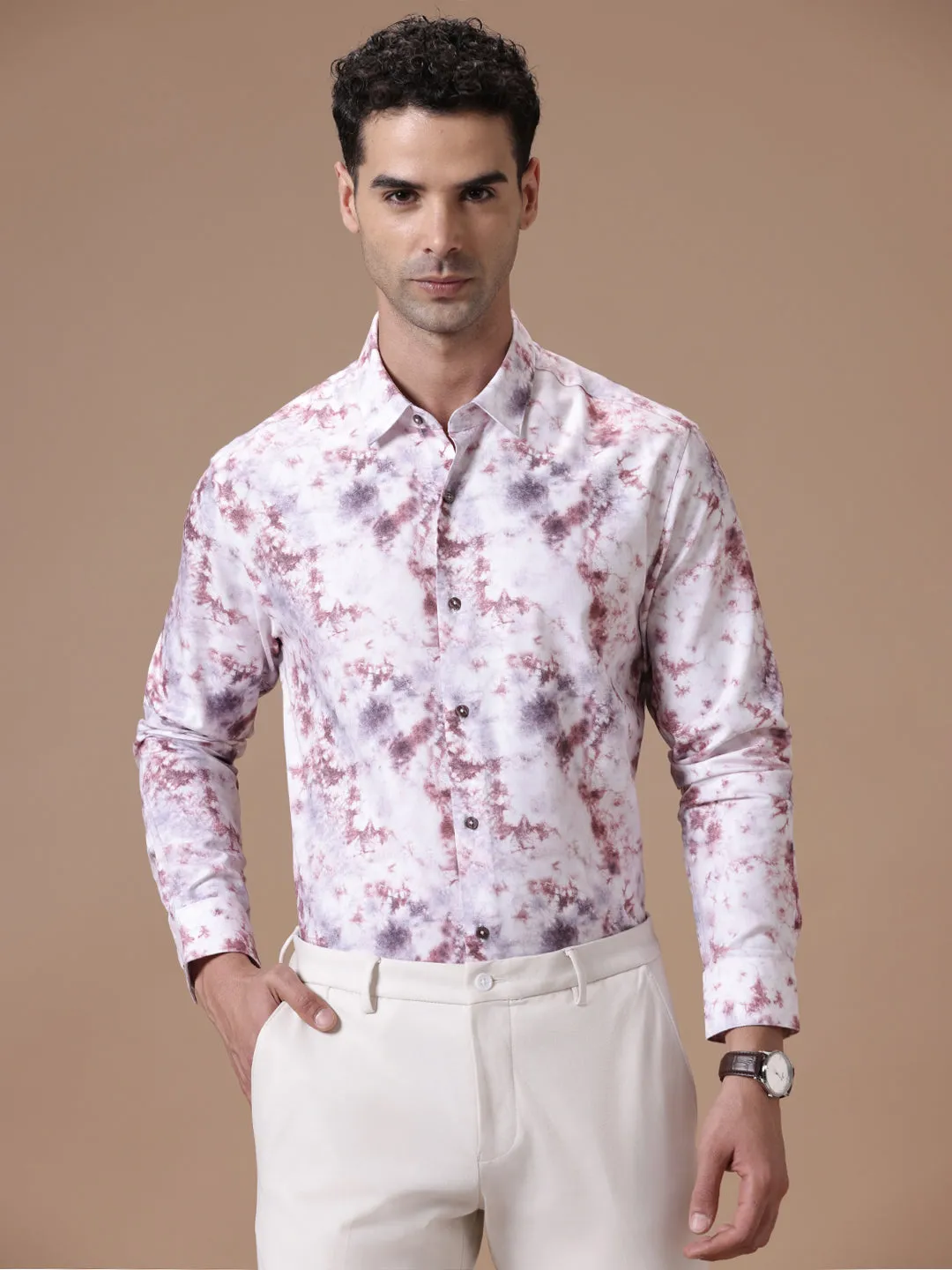 Comfort fit Cotton Viscose Printed Rust Smart casual Full sleeve Shirt (MAJESTY)