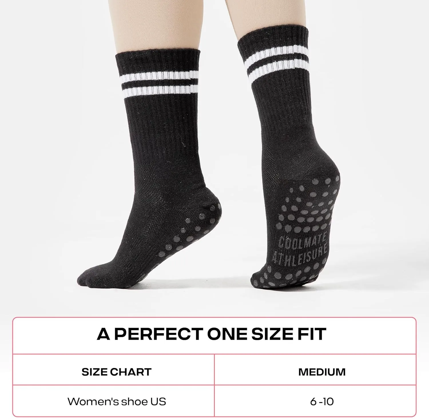 COOLMATE Pilates Socks with Grips for Women, Yoga Socks, Crew Non Slip Women for Workout, Barre, Pilates Gifts