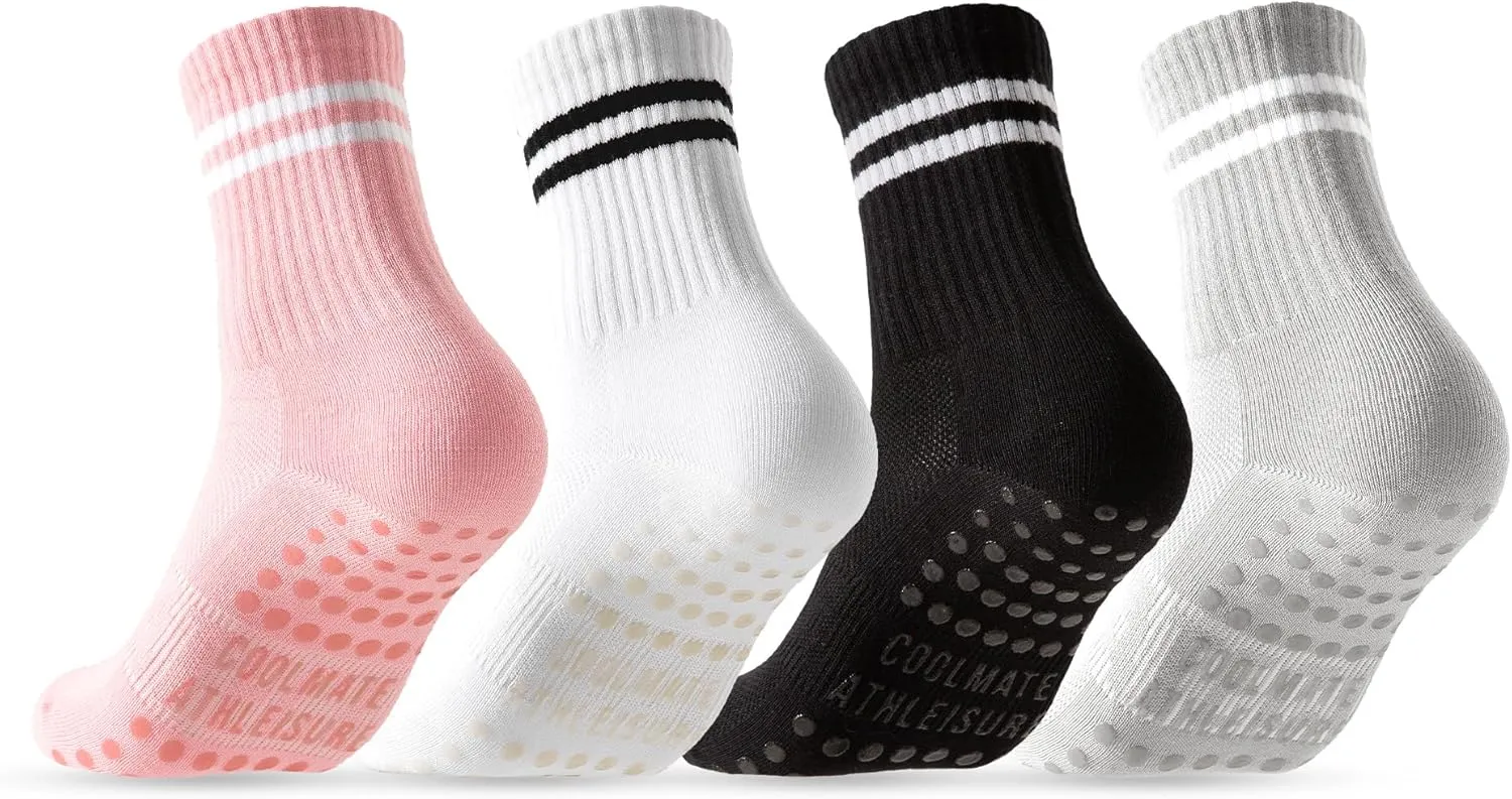 COOLMATE Pilates Socks with Grips for Women, Yoga Socks, Crew Non Slip Women for Workout, Barre, Pilates Gifts
