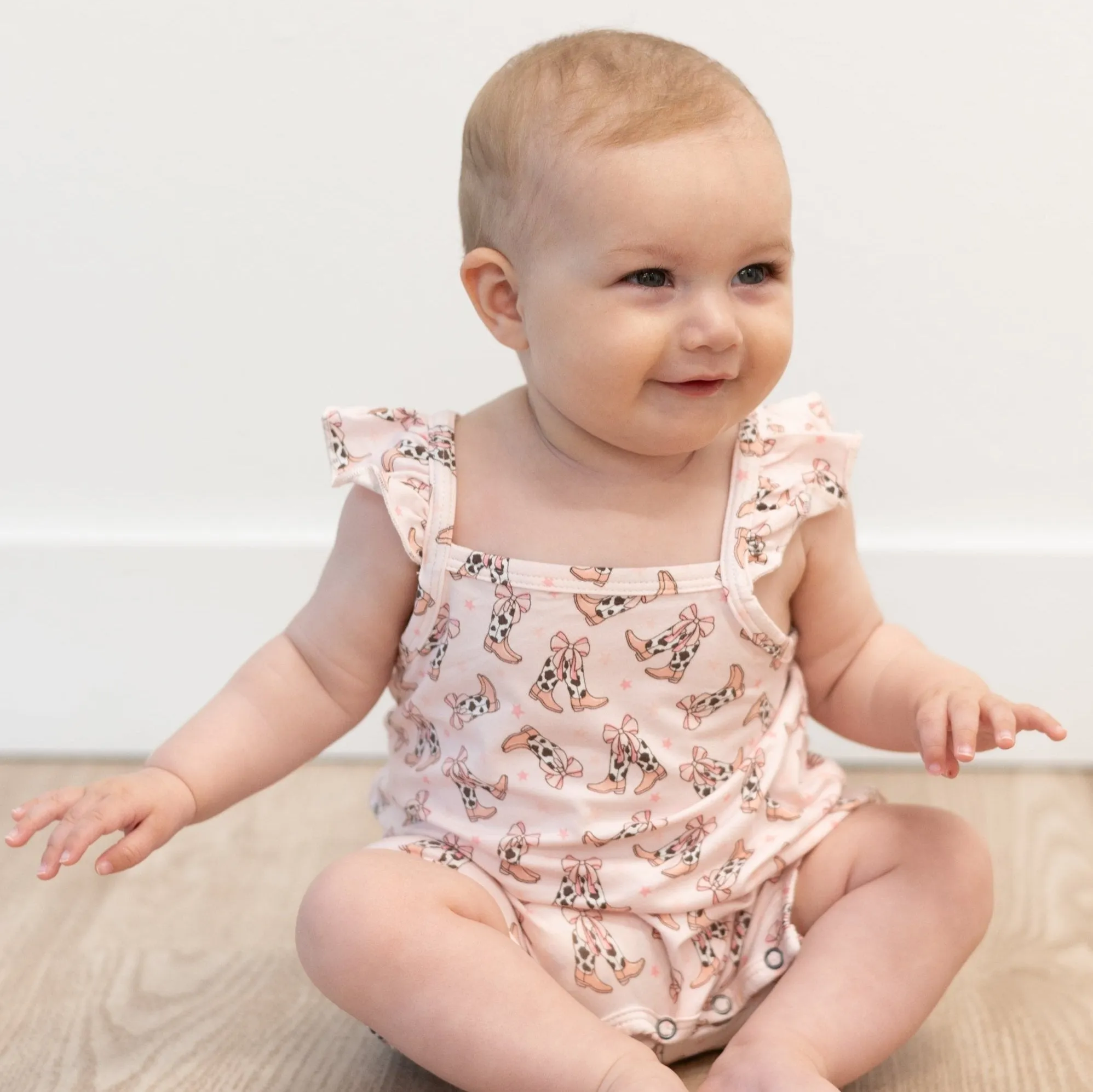 Cowhide Boots Bows Flutter Sleeve Romper