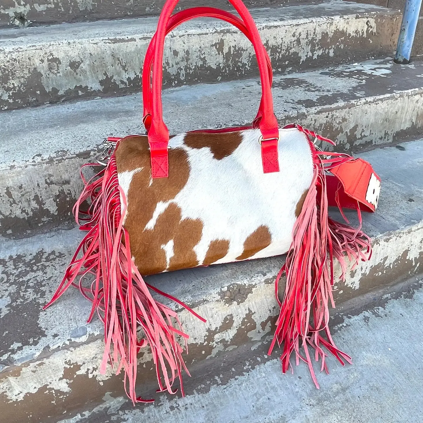 Cowhide Speedy Bag with Red Leather Detail