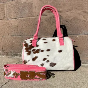 Cowhide Speedy Leather Bag with Pink Detail