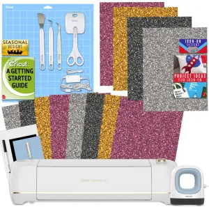 Cricut Explore Air 2 Machine with Glitter Iron-On Sampler Pack, Tool Kit and Easypress Mini Bundle