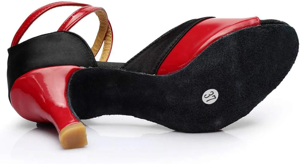 CsgrFagr Women Ladies Dancing Prom Ballroom Latin Ballet Dance Singles Shoes Women's Sandals with Straps (Red, 7)