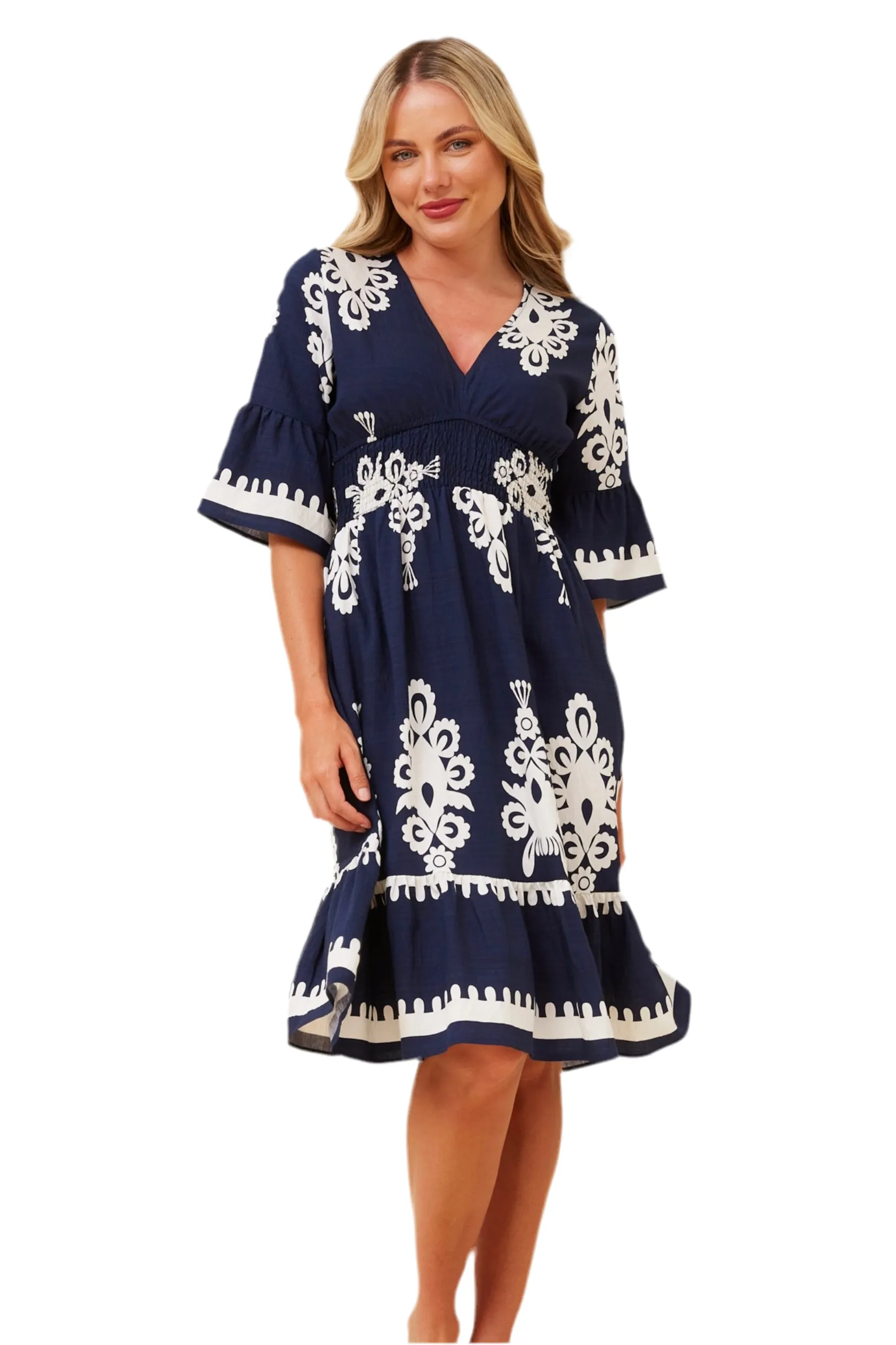 Damask Izabella Border Print Dress
