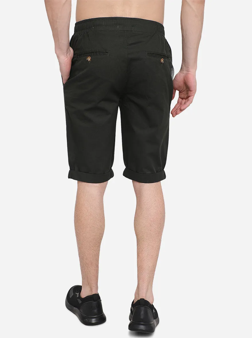 Dark Green Printed Regular Fit Capri | JadeBlue