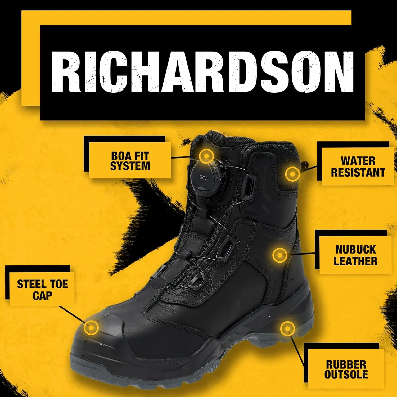 DEWALT Richardson Men's BOA Fit System, Nubuck Leather, Water Resistant, Wide Fit, Steel Toe, Safety Work Boot