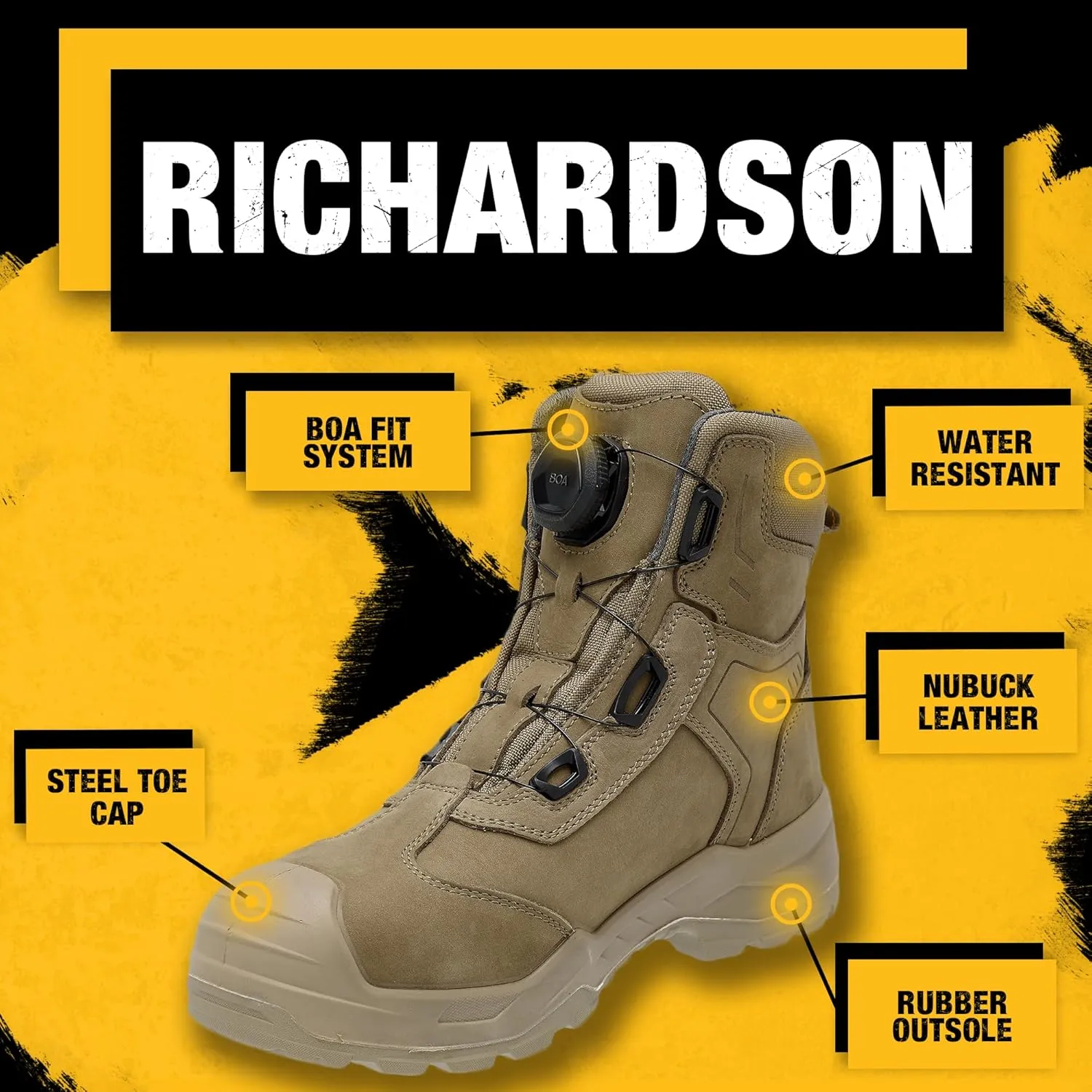 DEWALT Richardson Men's BOA Fit System, Nubuck Leather, Water Resistant, Wide Fit, Steel Toe, Safety Work Boot