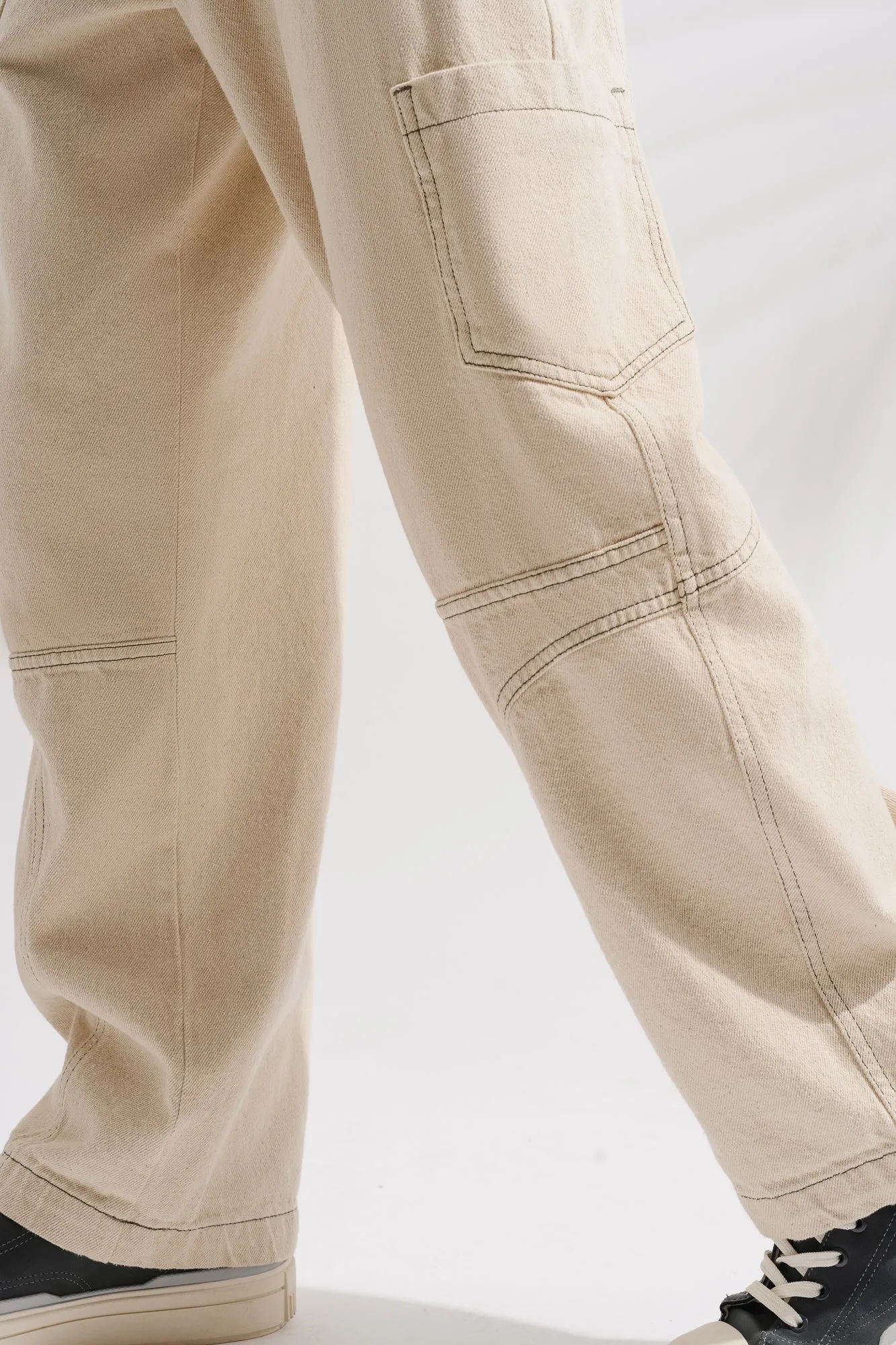 Ecru Contrast Cargo Men's Wide Jeans