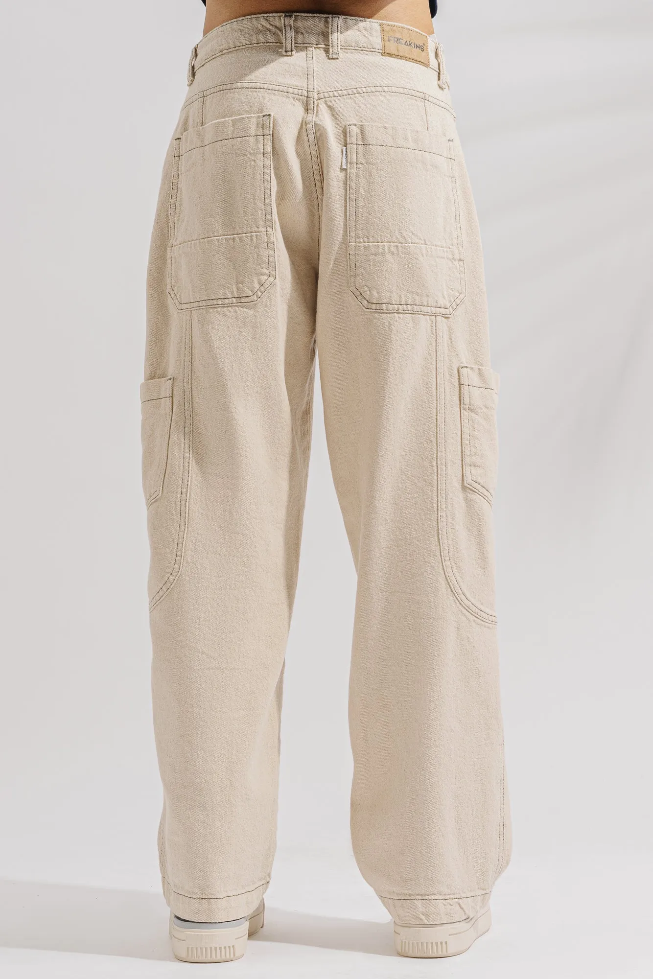 Ecru Contrast Cargo Men's Wide Jeans
