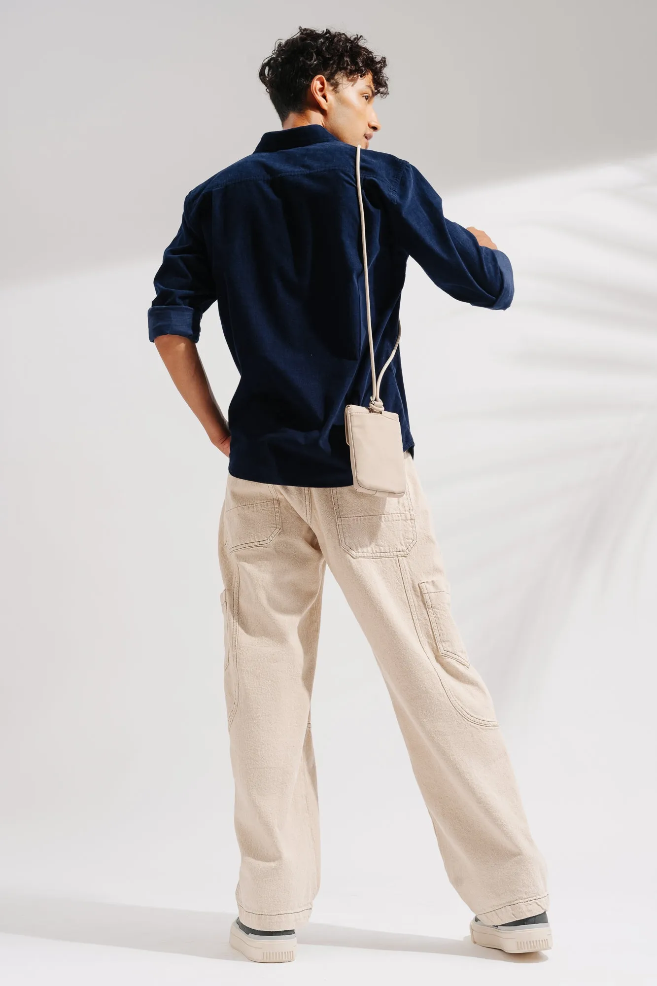 Ecru Contrast Cargo Men's Wide Jeans