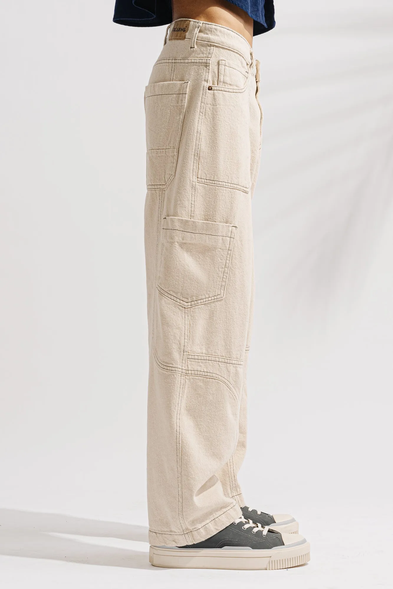 Ecru Contrast Cargo Men's Wide Jeans